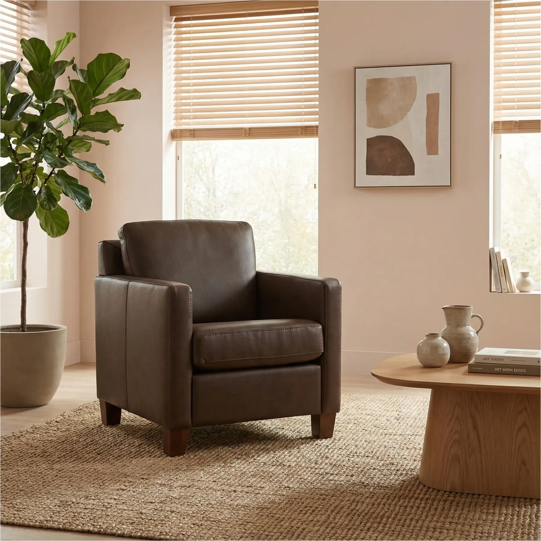 afbeelding van Leren fauteuil Smart - Granada Chocolate (bruin) - Poten hout bruin