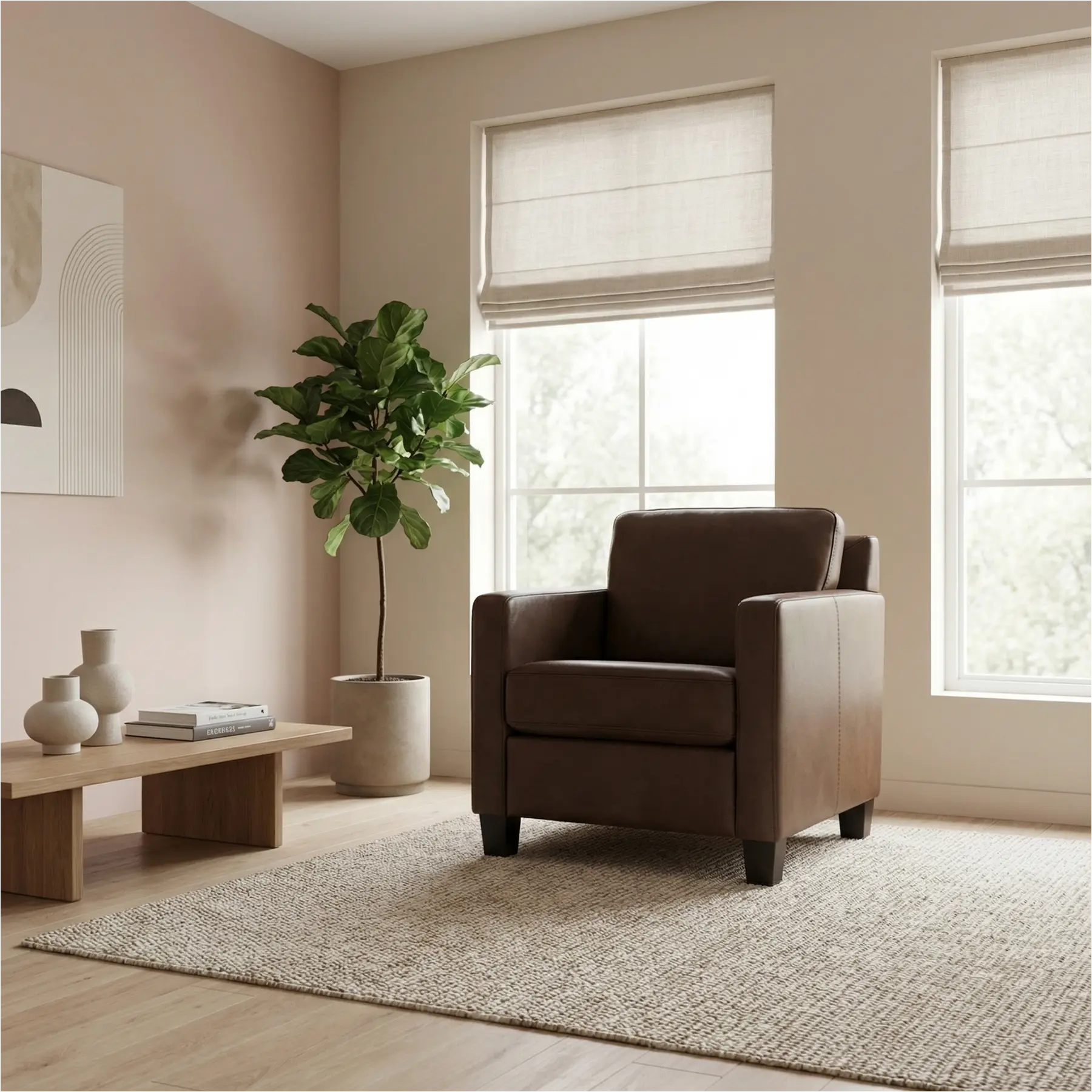 afbeelding van Leren fauteuil Smart - Granada Chocolate (bruin) - Poten hout zwart
