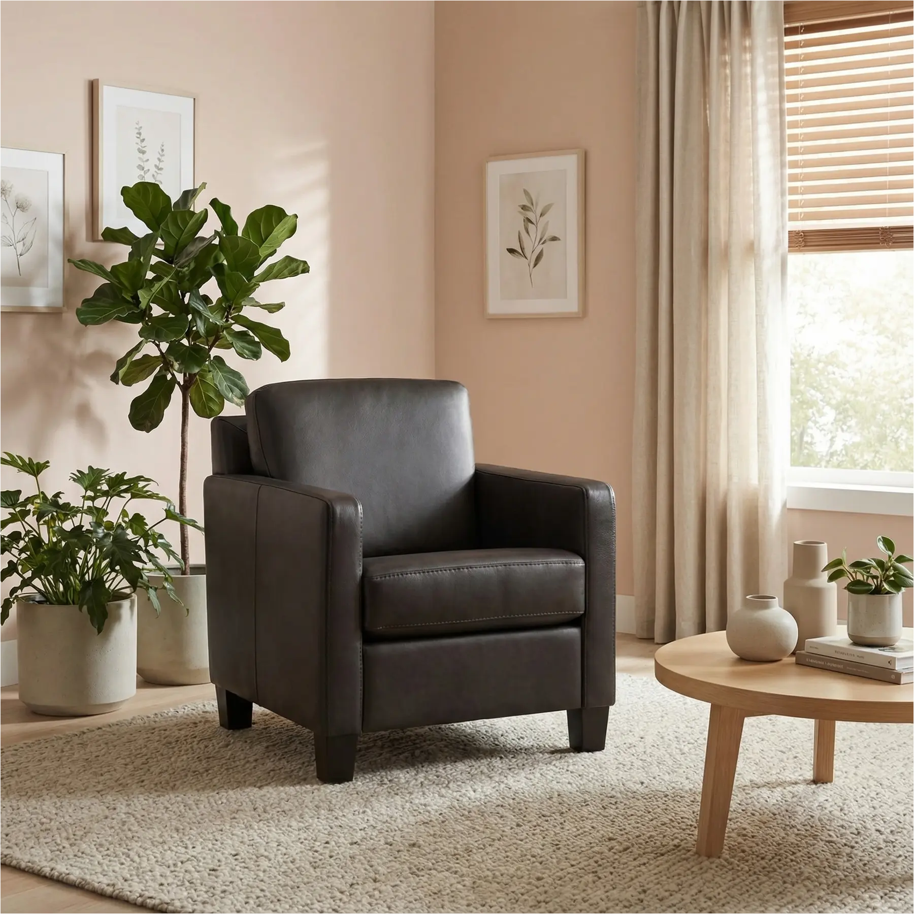 afbeelding van Leren fauteuil Smart - Granada Graphite (donkergrijs) - Poten hout zwart