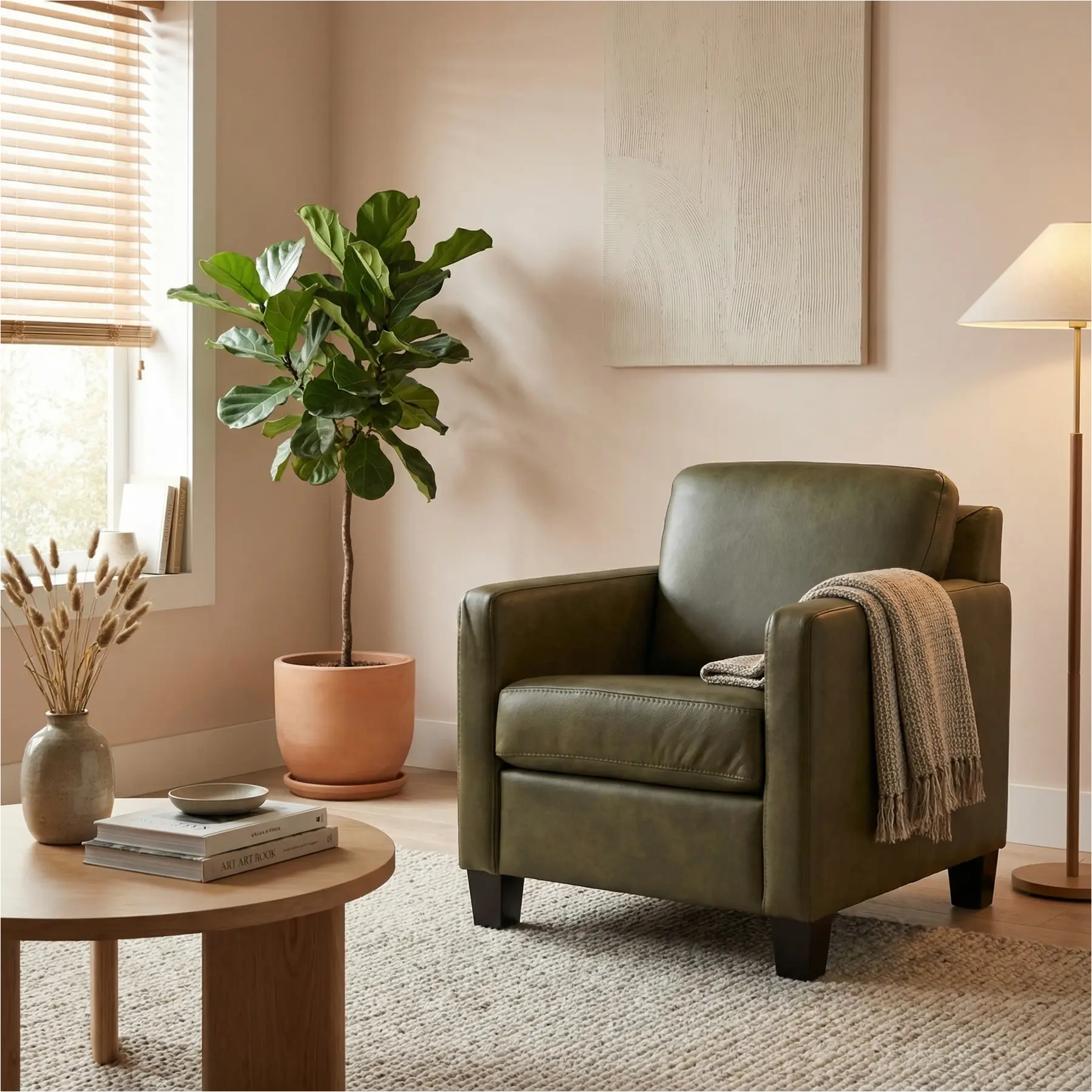 afbeelding van Leren fauteuil Smart - Granada Moss (olijf/groen) - Poten hout zwart