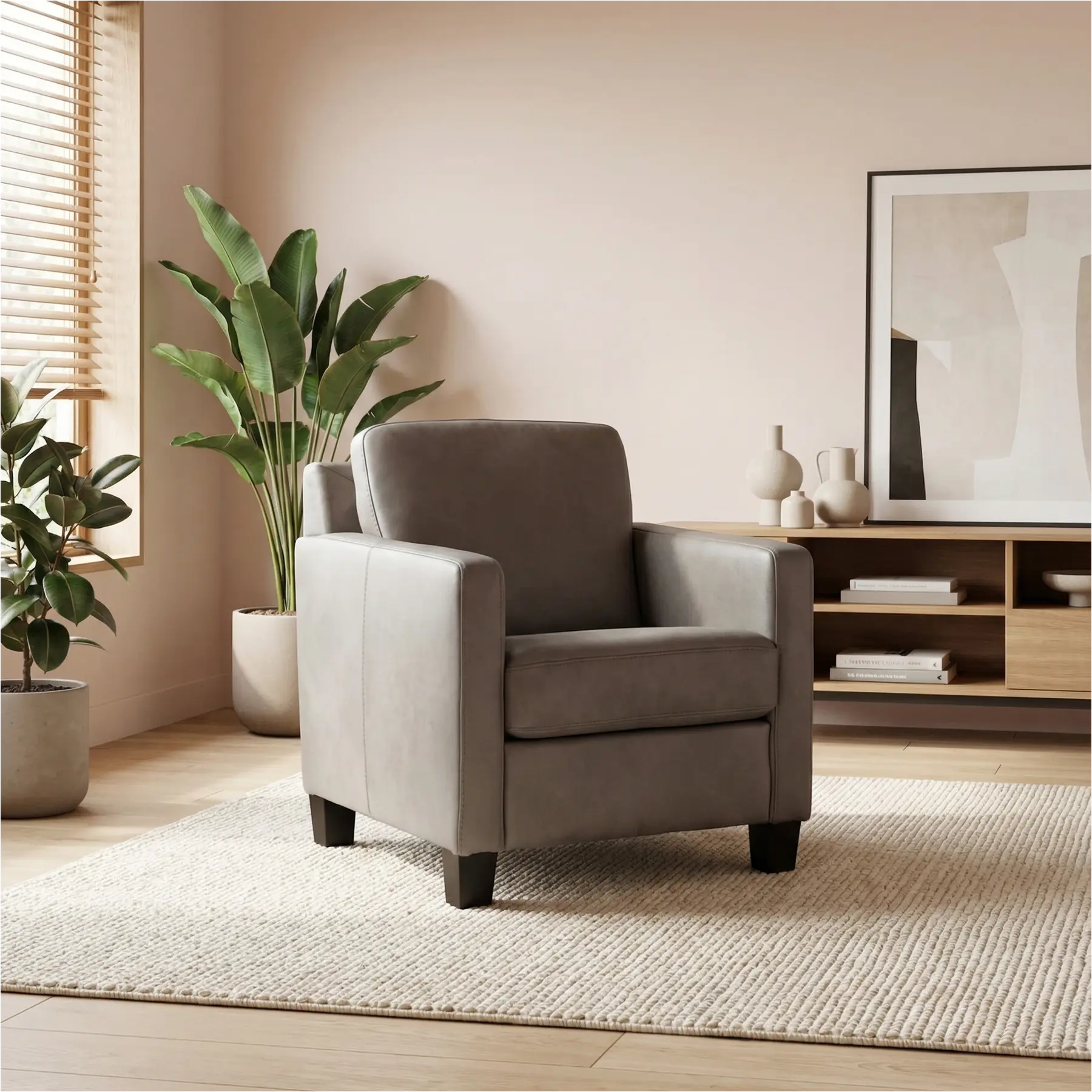 afbeelding van Leren fauteuil Smart - Granada Steel (grijs) - Poten hout zwart