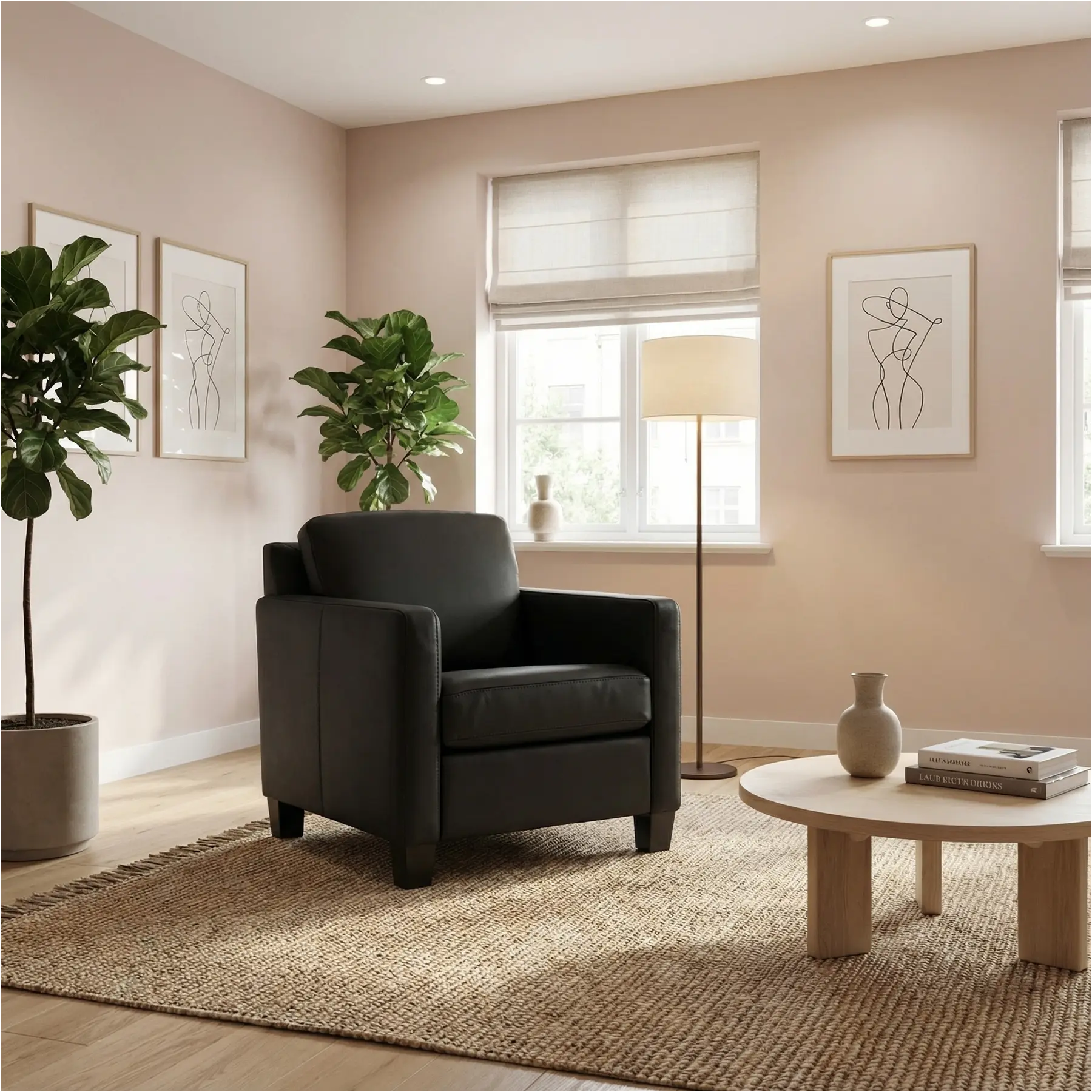 afbeelding van Leren fauteuil Smart - Hermes Nero (zwart) - Poten hout zwart