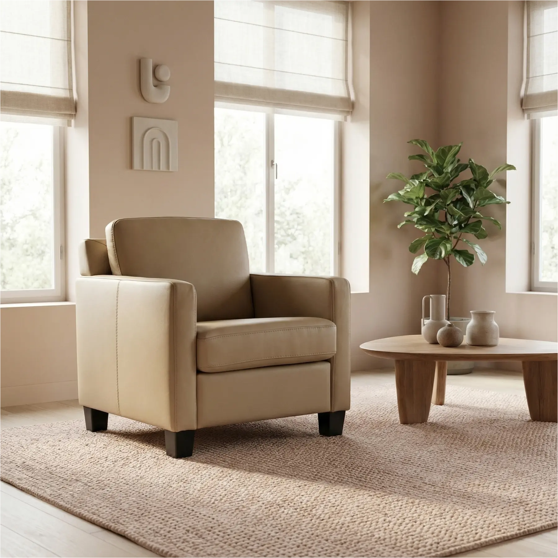 afbeelding van Leren fauteuil Smart - Massif Safari (taupe/grijs) - Poten hout zwart