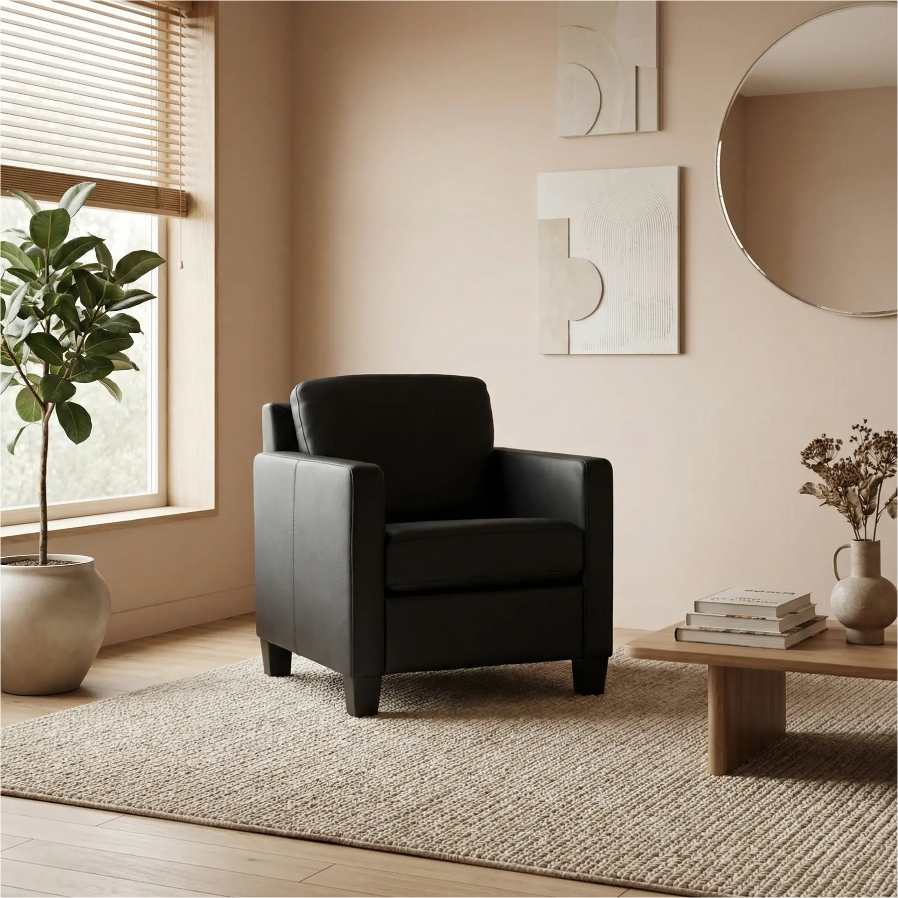 afbeelding van Leren fauteuil Smart - Toledo Nero (zwart) - Poten hout zwart