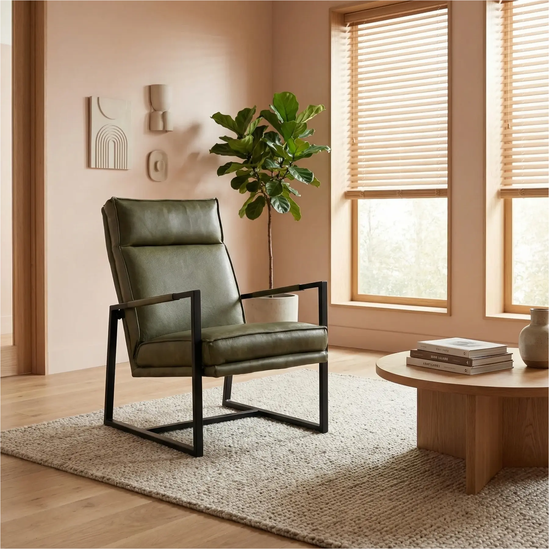 afbeelding van Leren fauteuil Square - Granada Moss (olijf/groen)