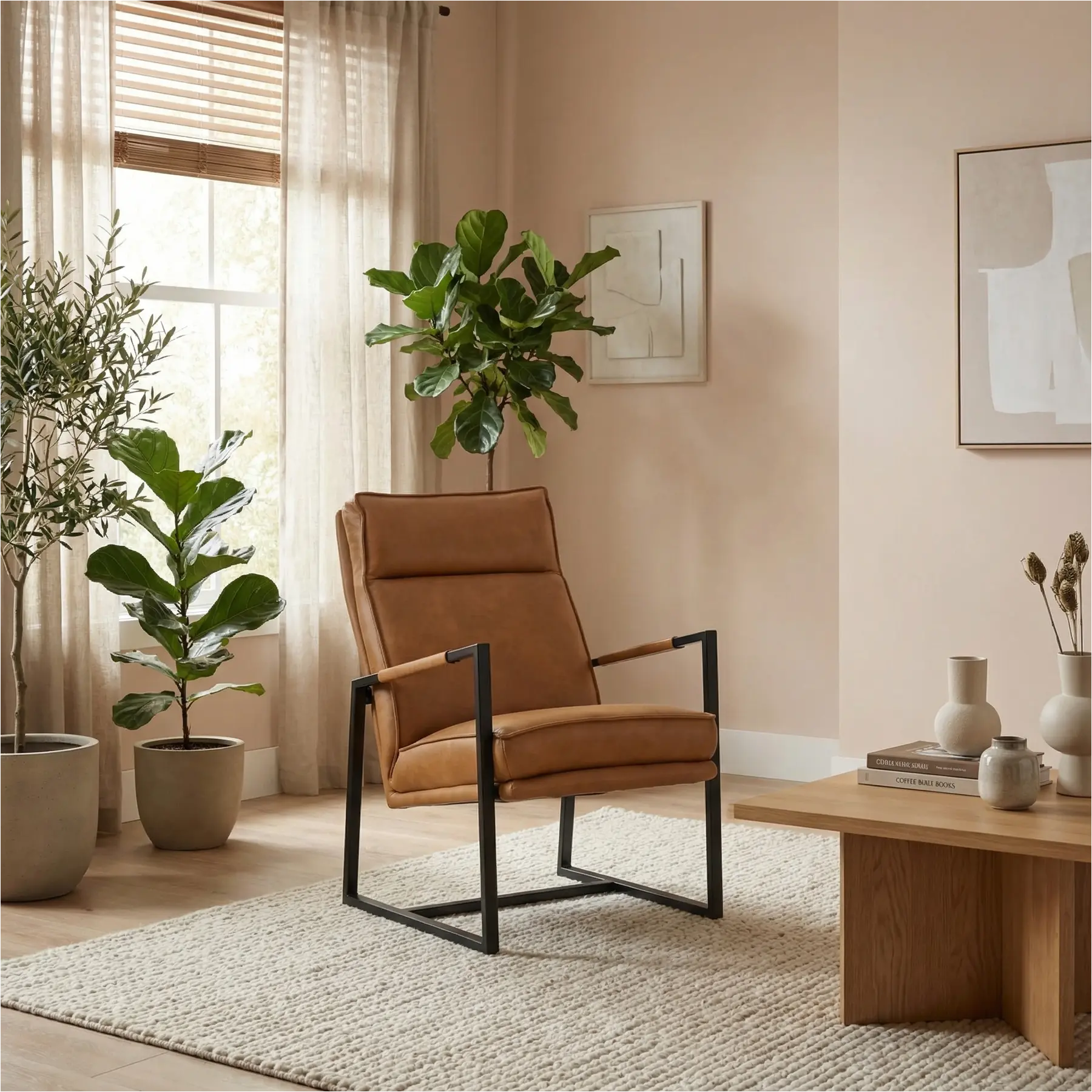 afbeelding van Leren fauteuil Square - Granada Sahara (cognac)