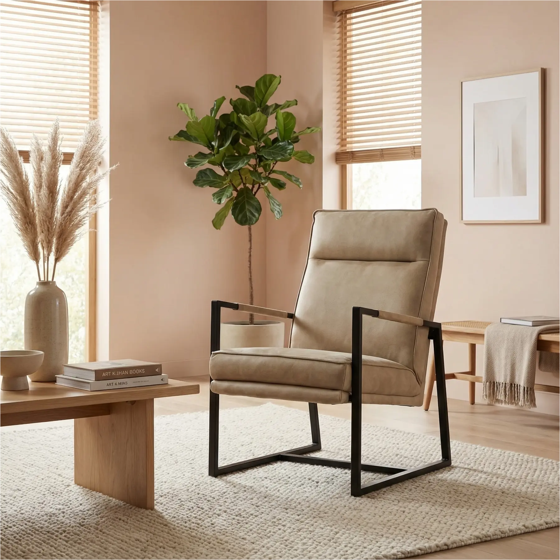 afbeelding van Leren fauteuil Square - Kenia Taupe (taupe/bruin)