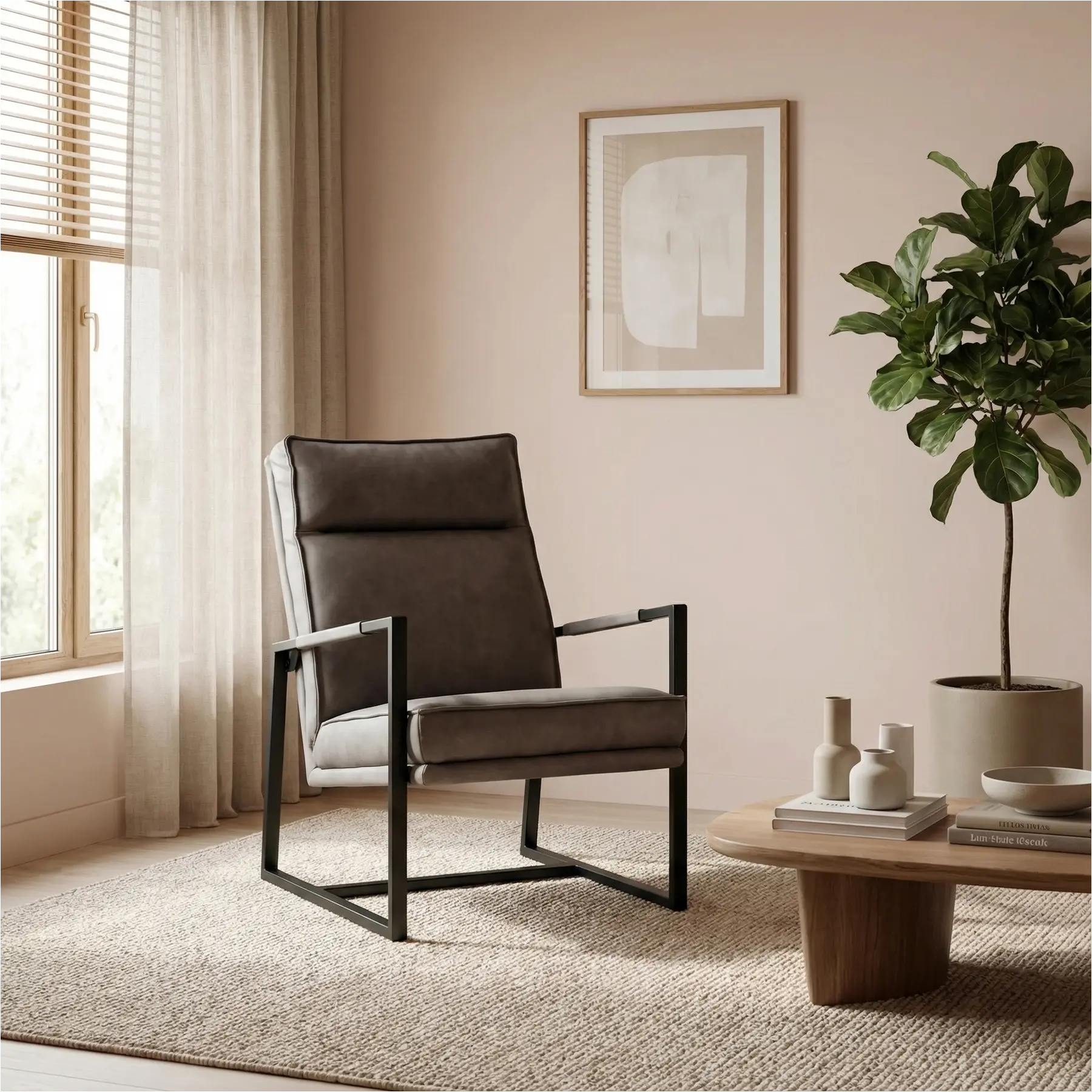 afbeelding van Leren fauteuil Square - Rancho Steel (grijs)