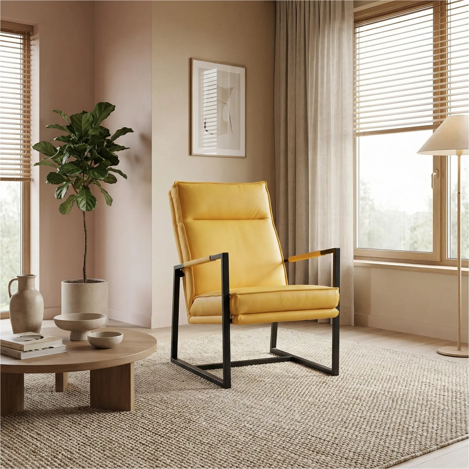 afbeelding van Leren fauteuil Square - Toledo Giallo (geel)