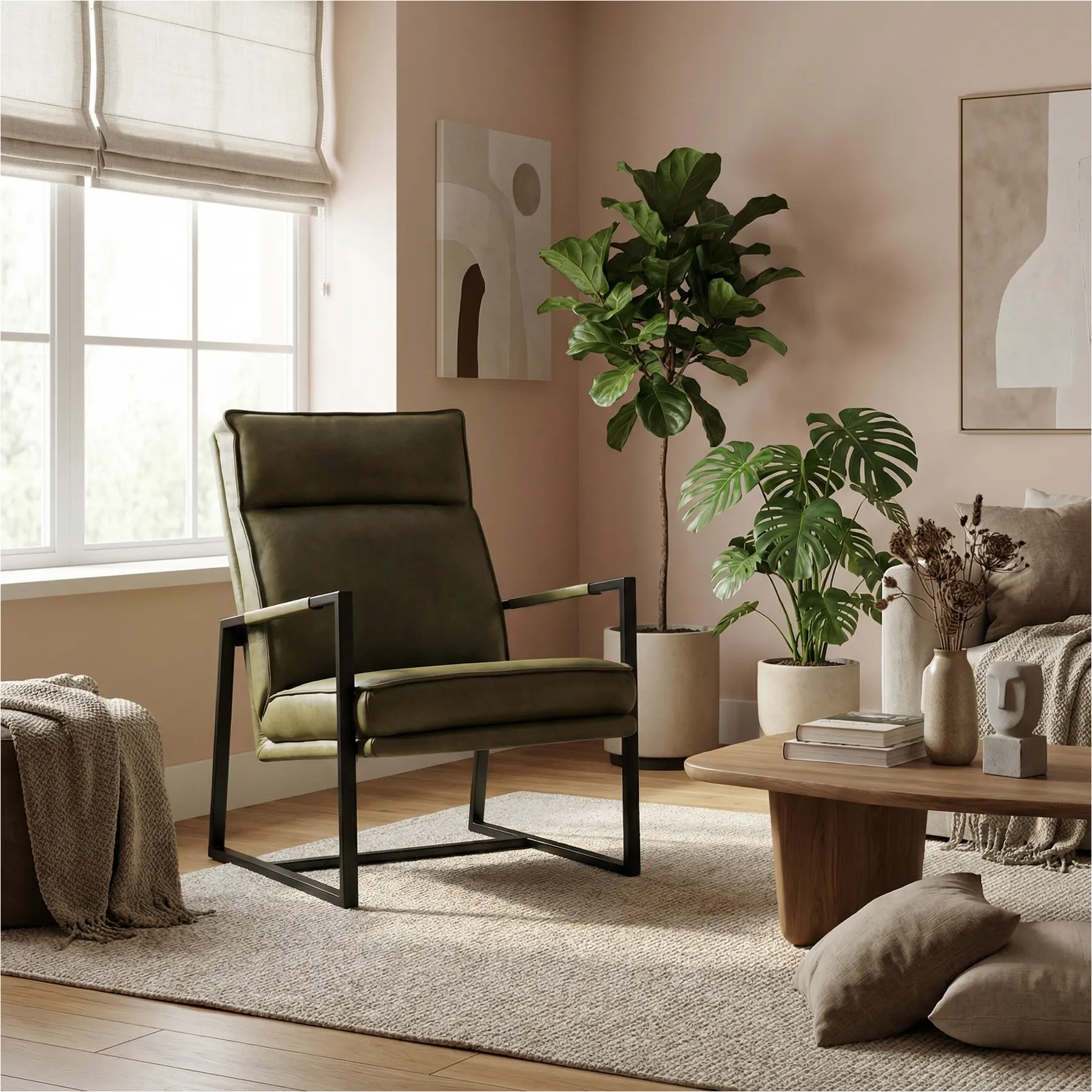 afbeelding van Leren fauteuil Square - Vintage Olive (olijf/groen)