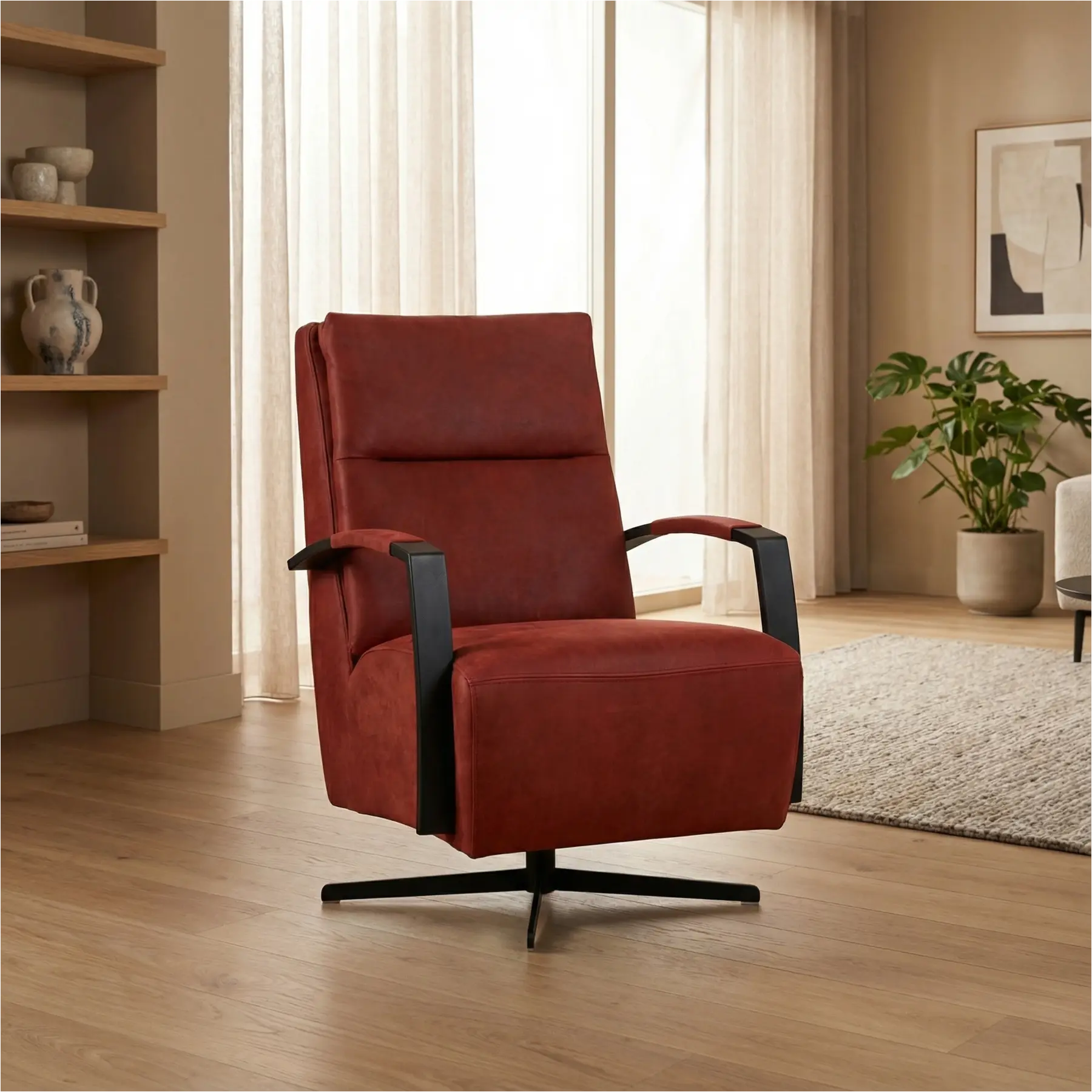 afbeelding van Leren draaifauteuil Award - Kenia Burgundy (rood) - Stervoet zwart