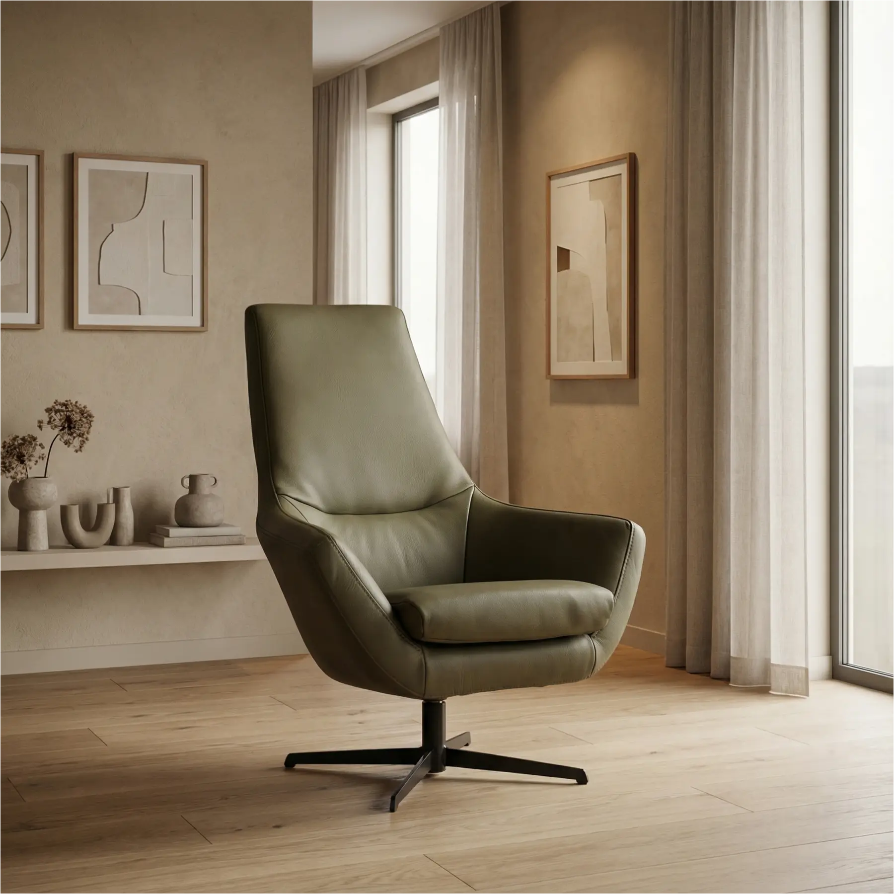 afbeelding van Leren draaifauteuil Treat - Toledo Olive (olijf/goen)
