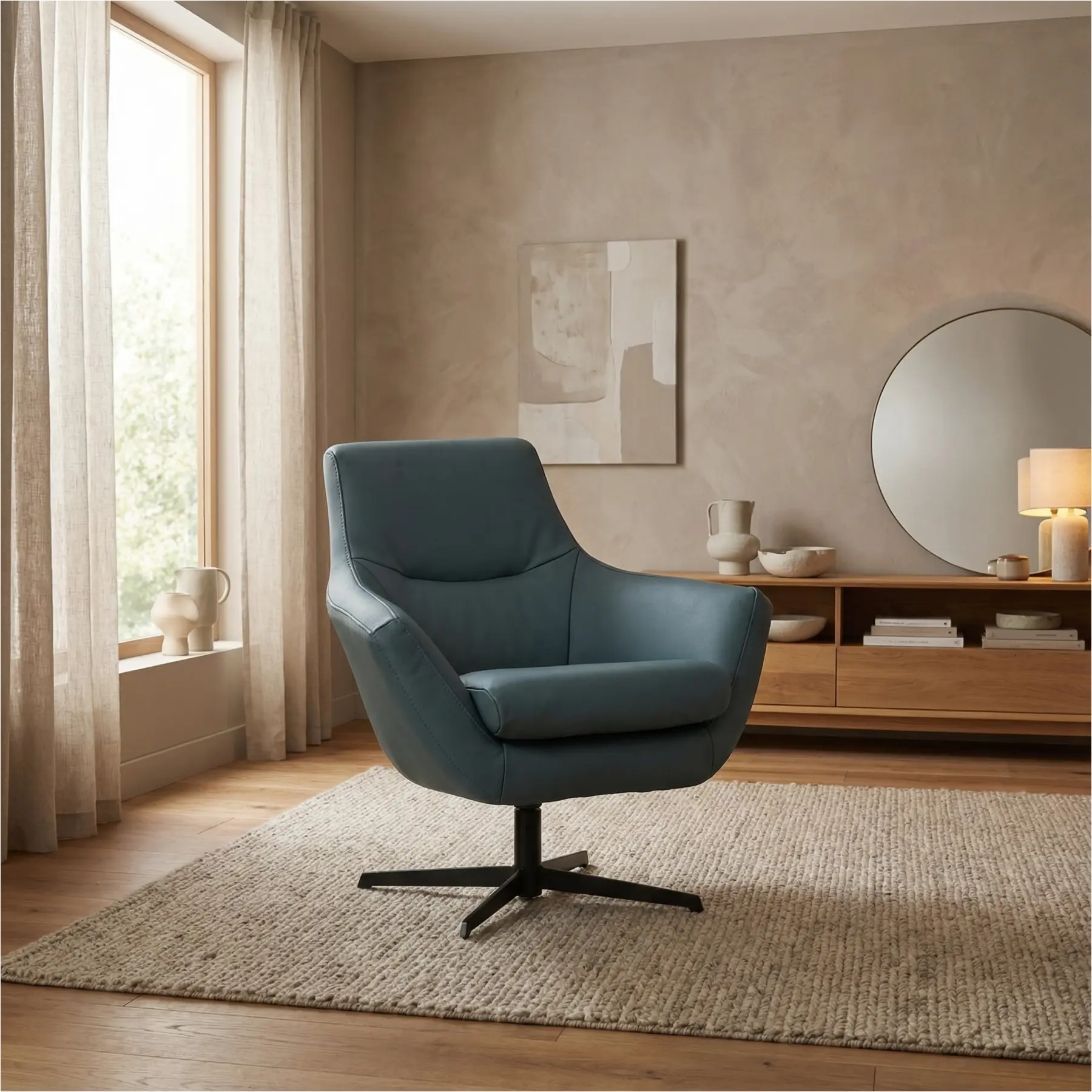 afbeelding van Leren draaifauteuil Wing - Toledo Whale (blauw/grijs)