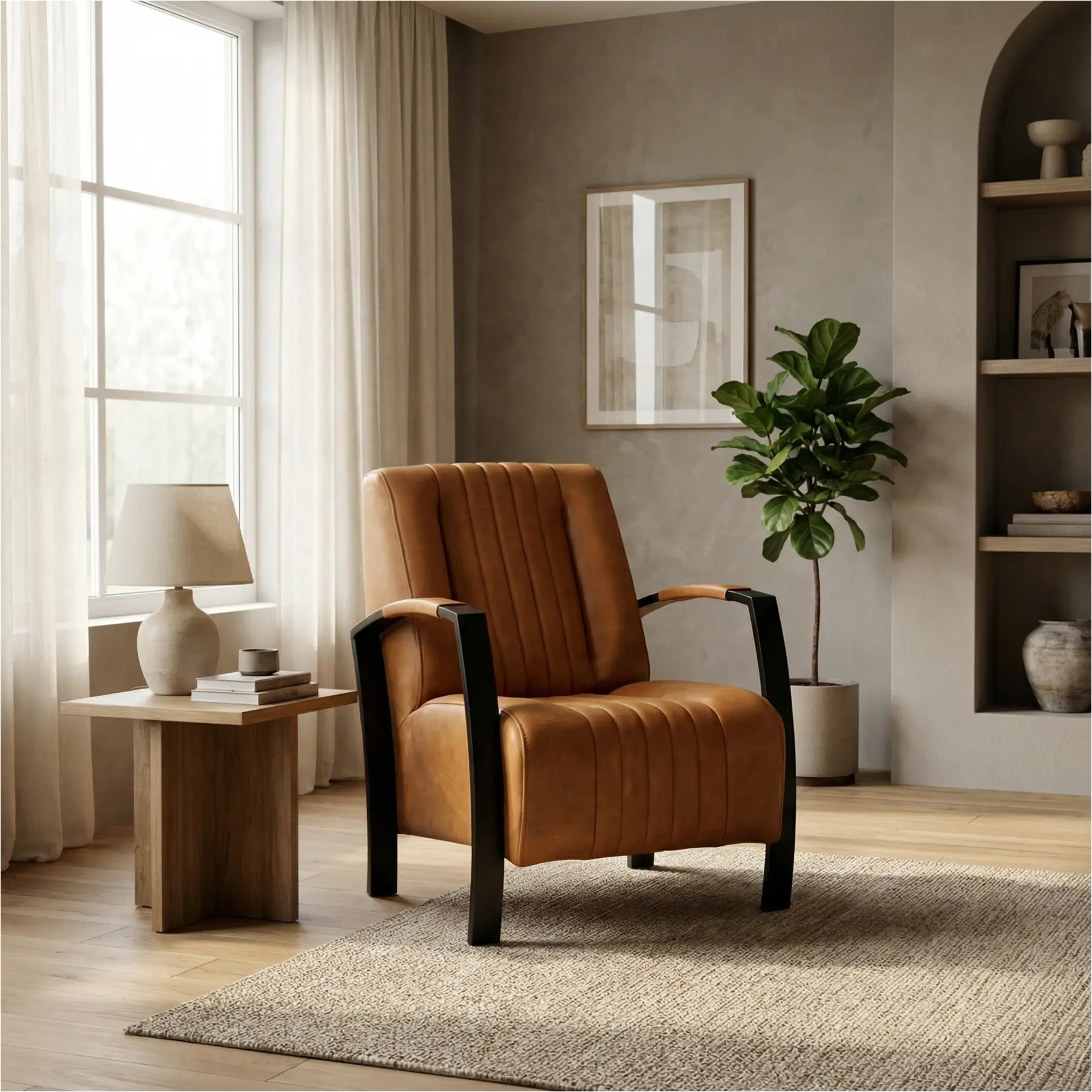 afbeelding van Leren fauteuil Glamour - Vintage Cognac (cognac)