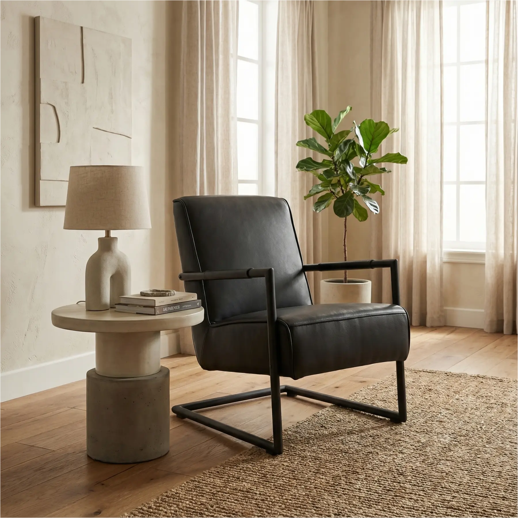 afbeelding van Leren fauteuil Lodge - Granada Black (zwart)