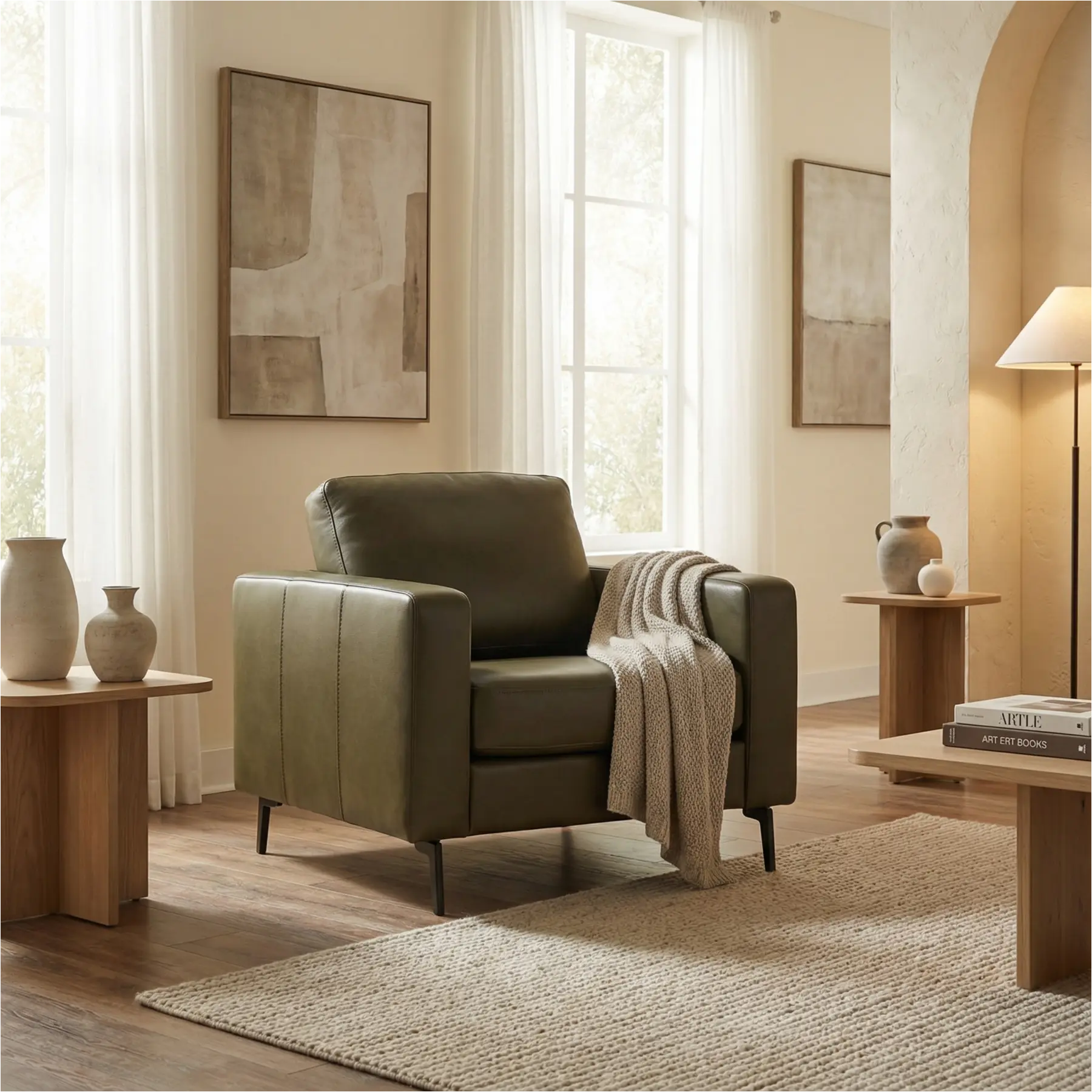 afbeelding van Leren fauteuil Match - Elegance Green (donkergroen) - Poten staal zwart