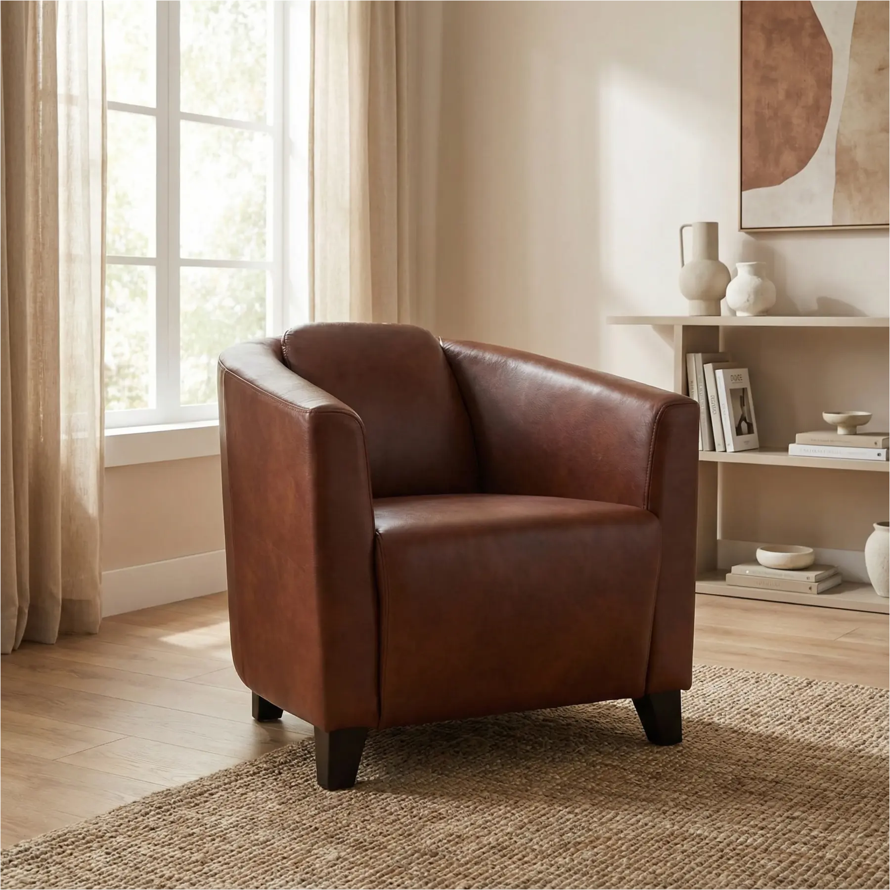 afbeelding van Leren fauteuil Press - Granada Savannah (cognac) - Poten hout zwart