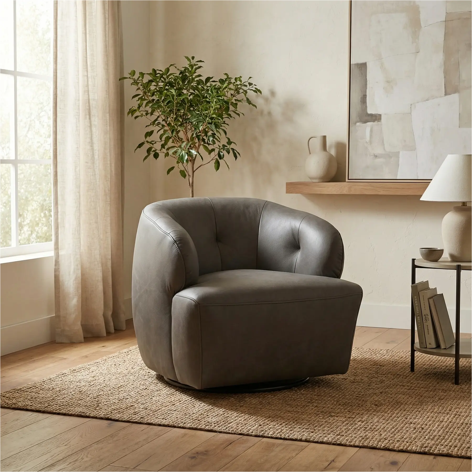 afbeelding van Leren draaifauteuil Cloud - Kenia Antracite (grijs)