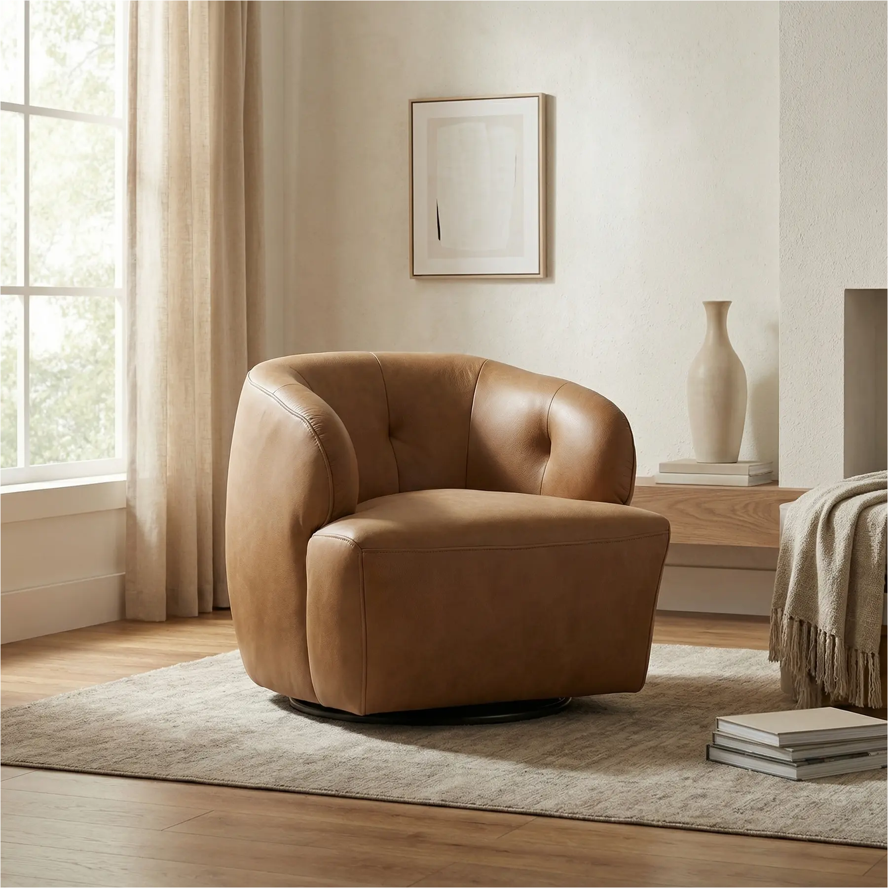 afbeelding van Leren draaifauteuil Cloud - Kenia Brown (bruin)
