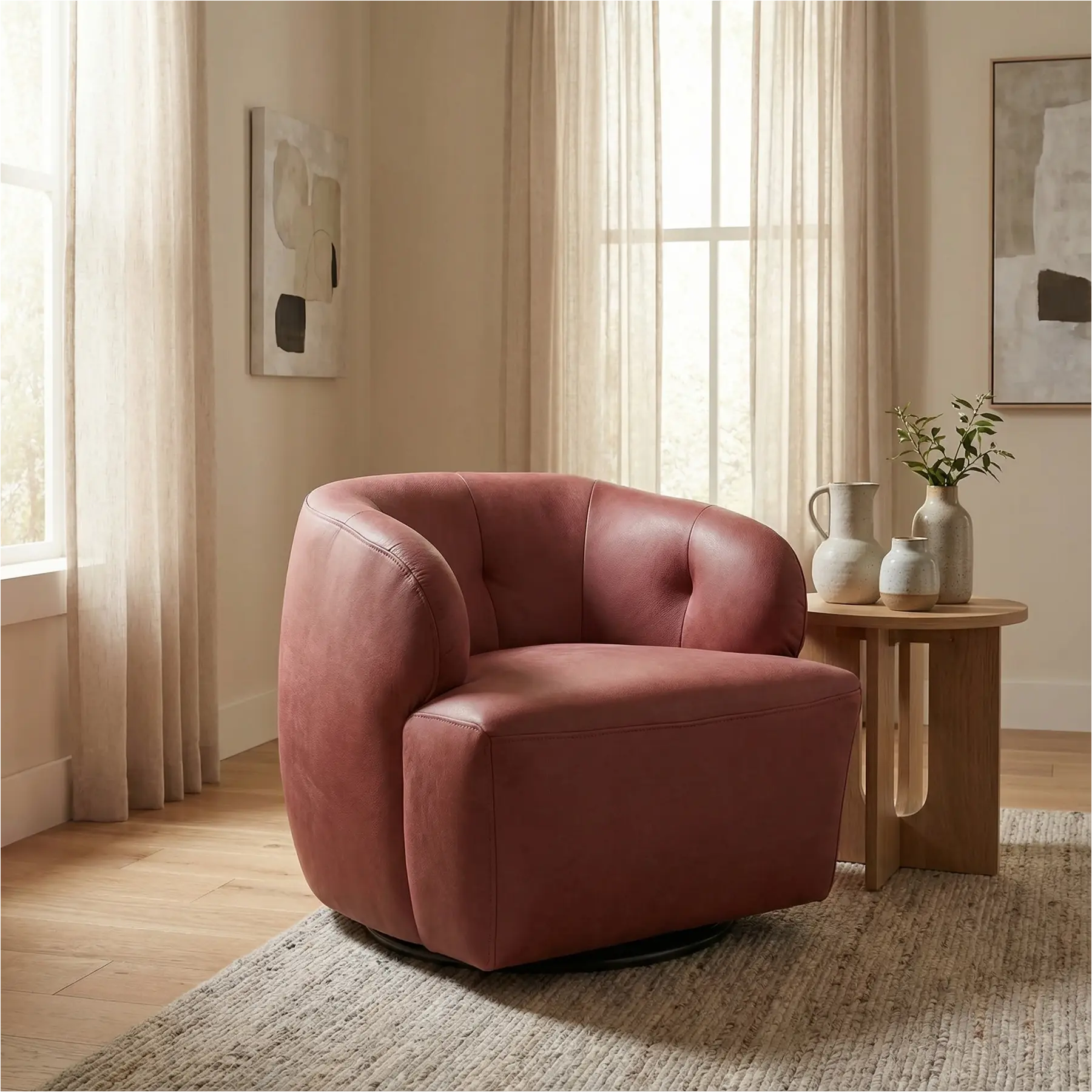 afbeelding van Leren draaifauteuil Cloud - Kenia Burgundy (rood)
