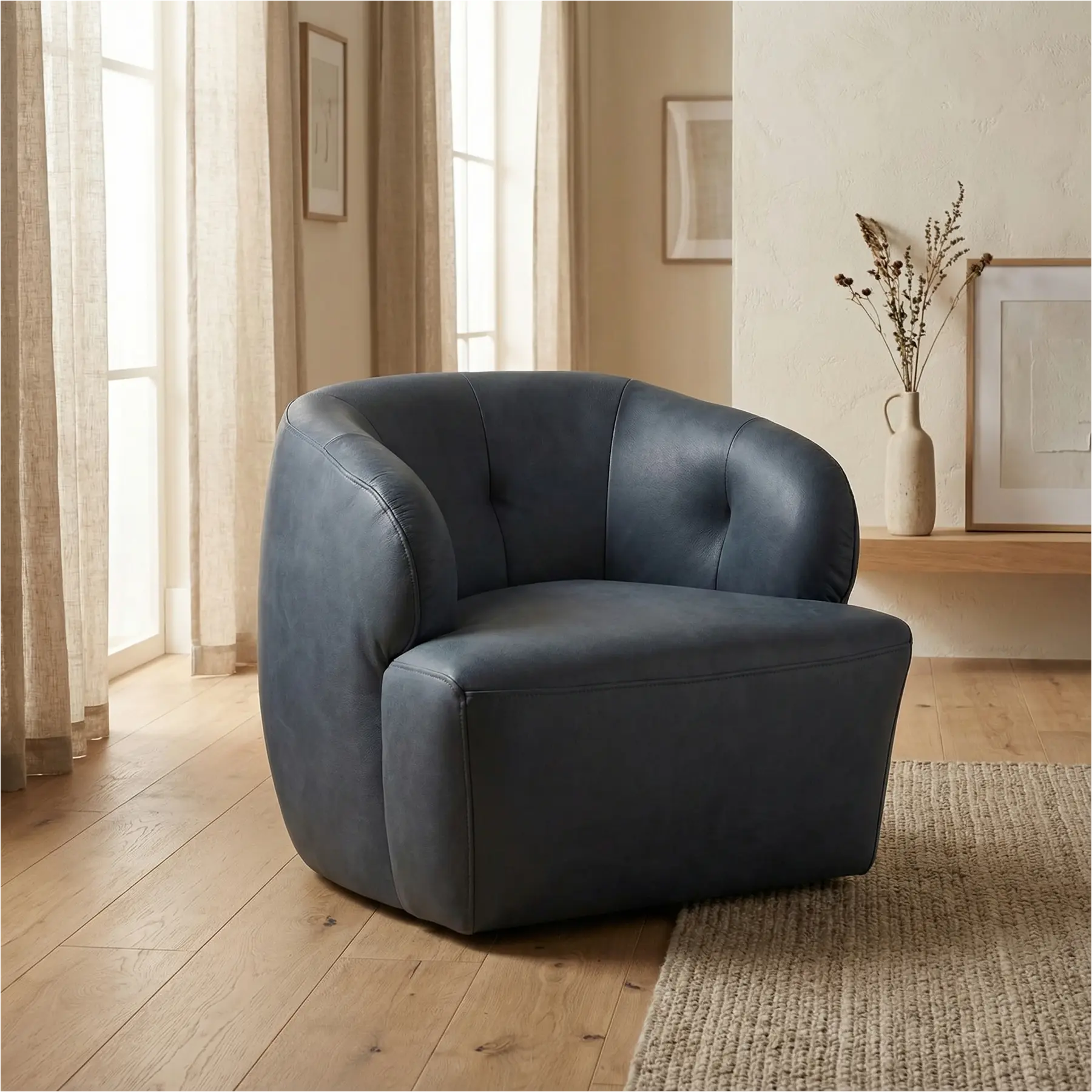 afbeelding van Leren draaifauteuil Cloud - Kenia Denim (blauw)