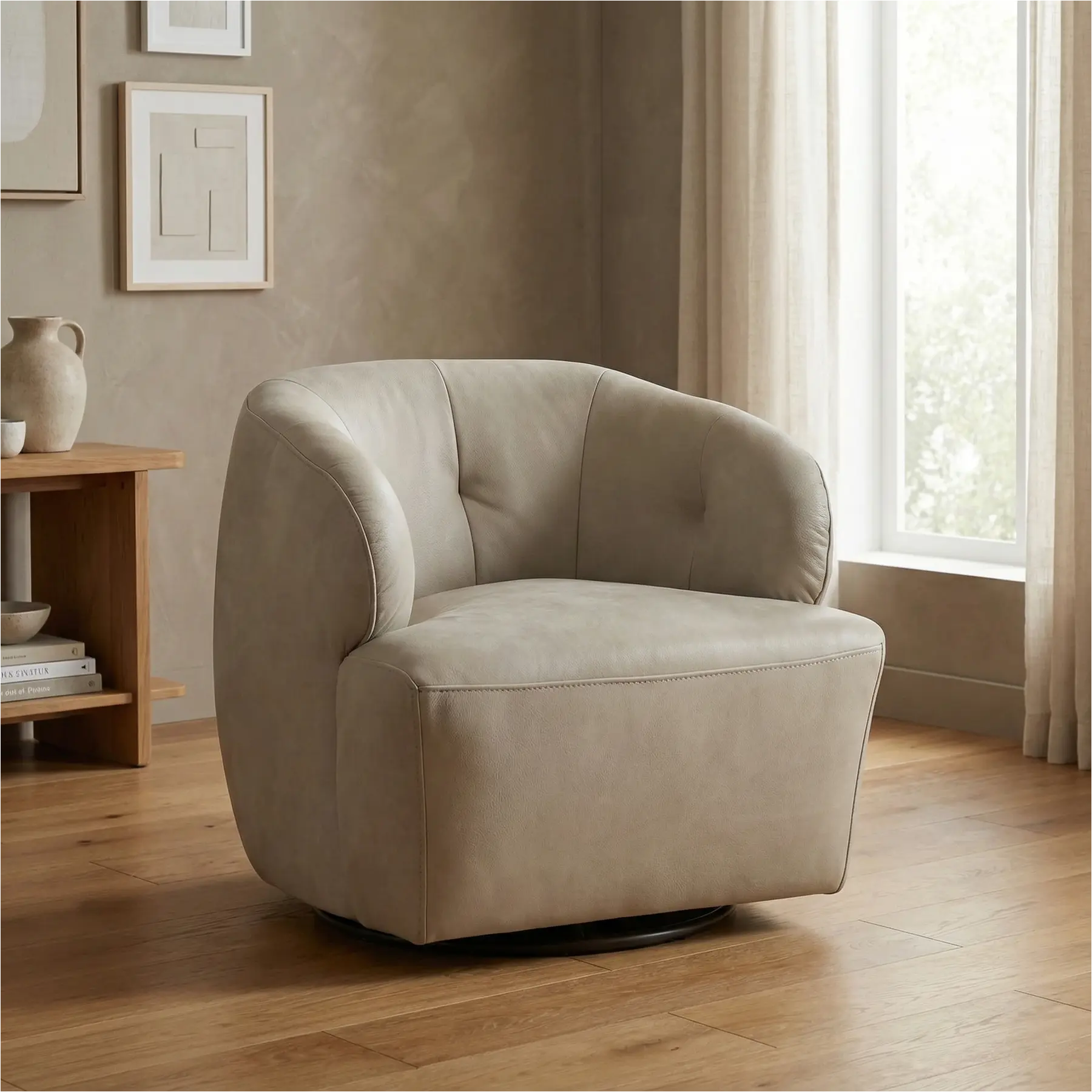 afbeelding van Leren draaifauteuil Cloud - Kenia Lightgrey (lichtgrijs)
