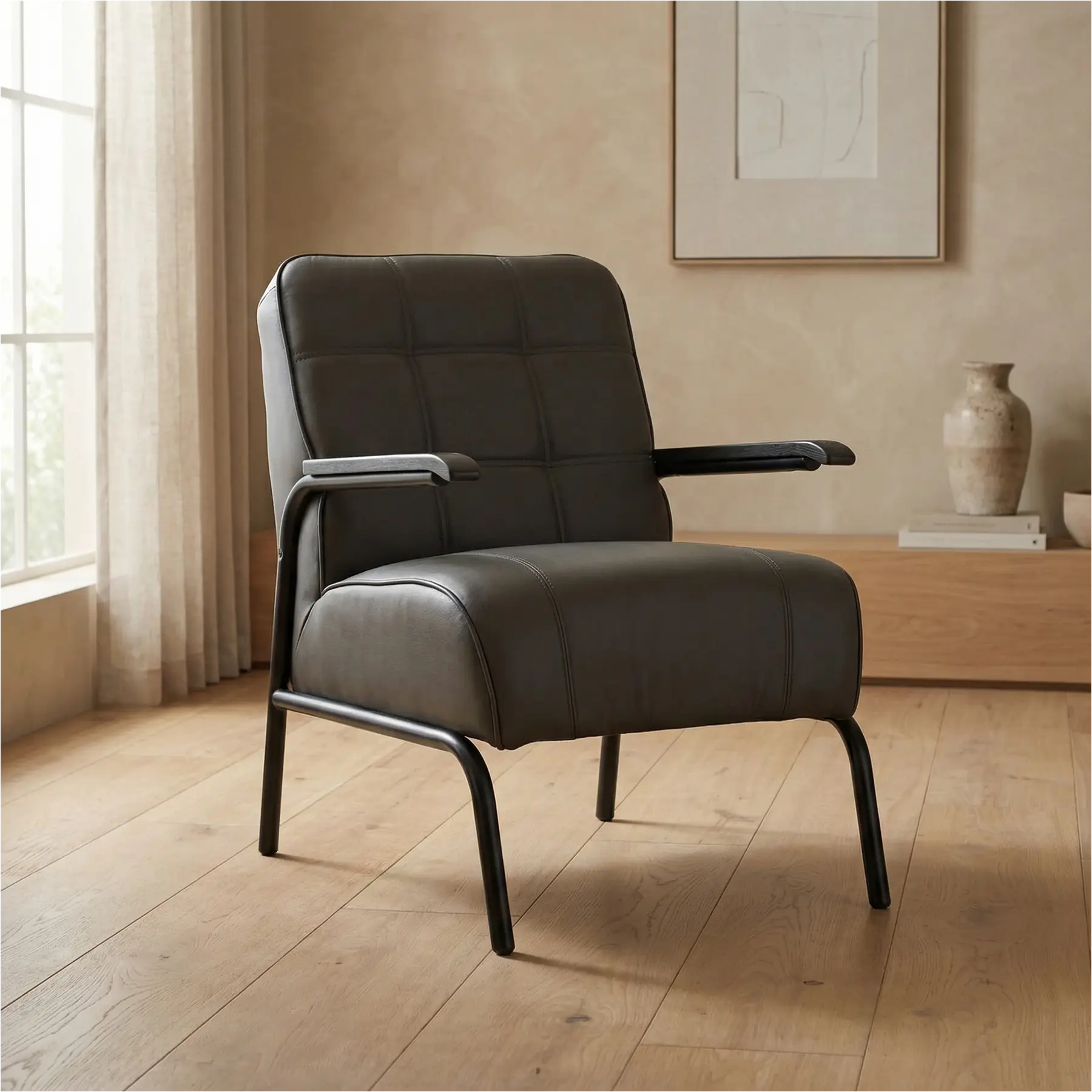 afbeelding van Leren fauteuil Ahead - Hermes Antracite (donkergrijs)