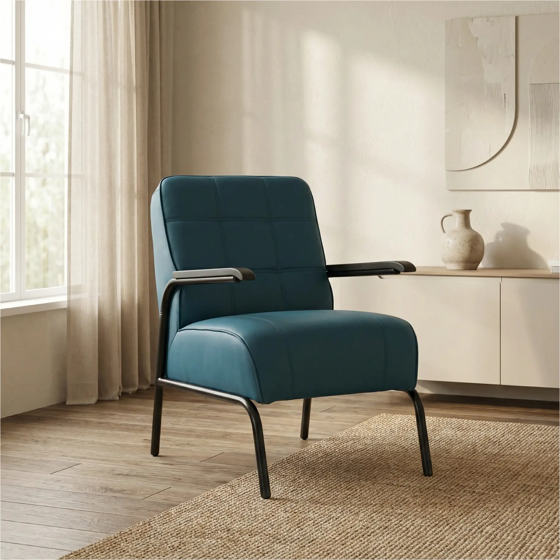 afbeelding van Leren fauteuil Ahead - Hermes Turquoise (blauw)