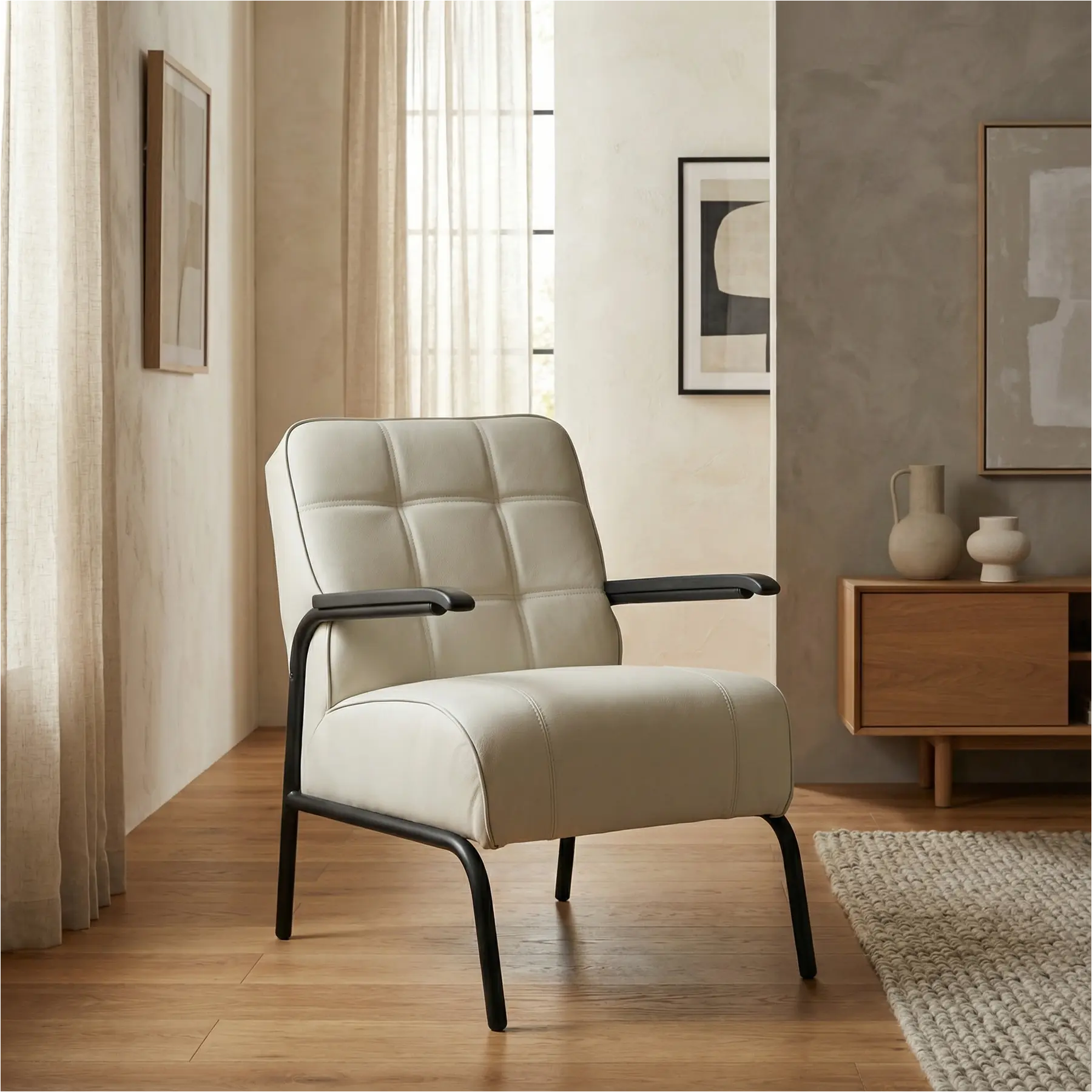 afbeelding van Leren fauteuil Ahead - Toledo Nebbia (crème)