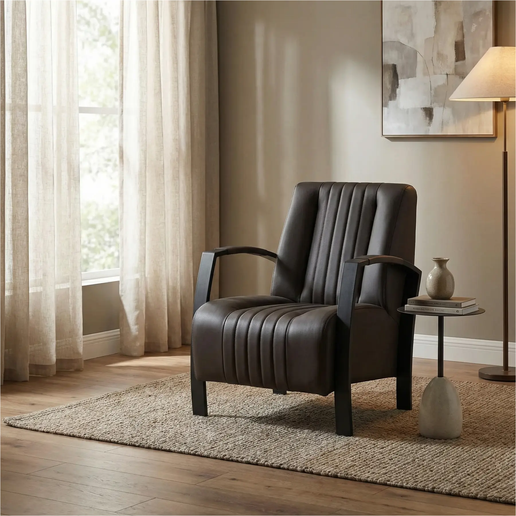 afbeelding van Leren fauteuil Glamour - Hermes Caffe (donkerbruin)