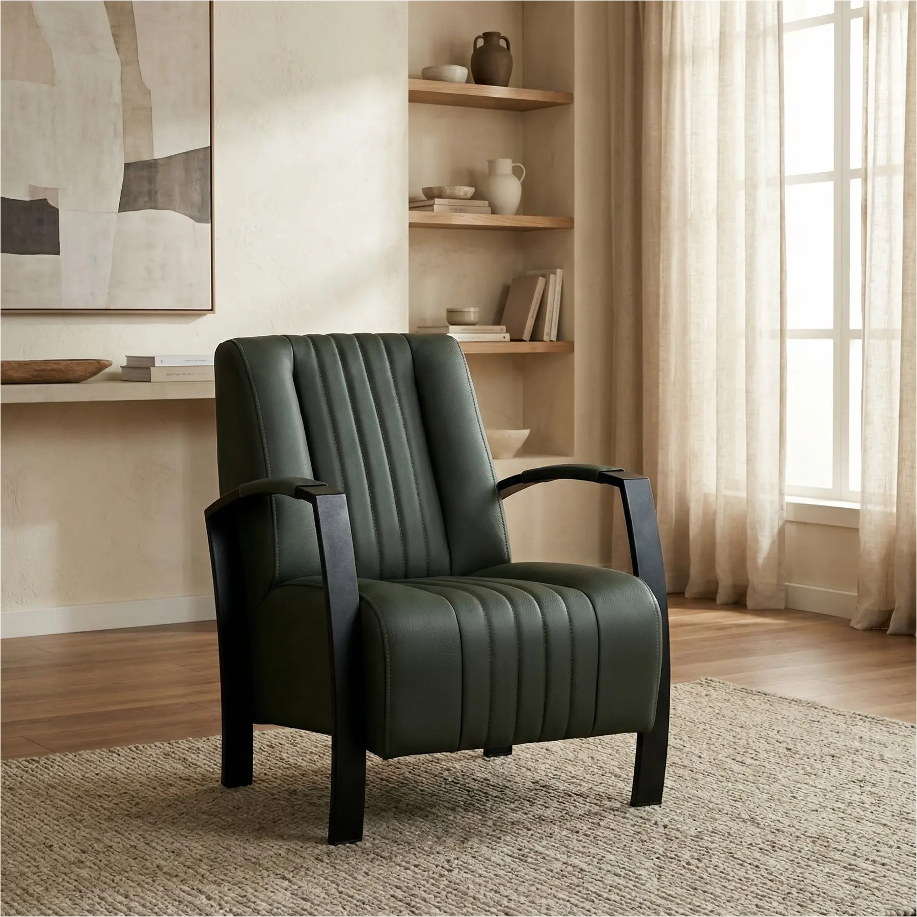 afbeelding van Leren fauteuil Glamour - Hermes Verde (donkergroen)