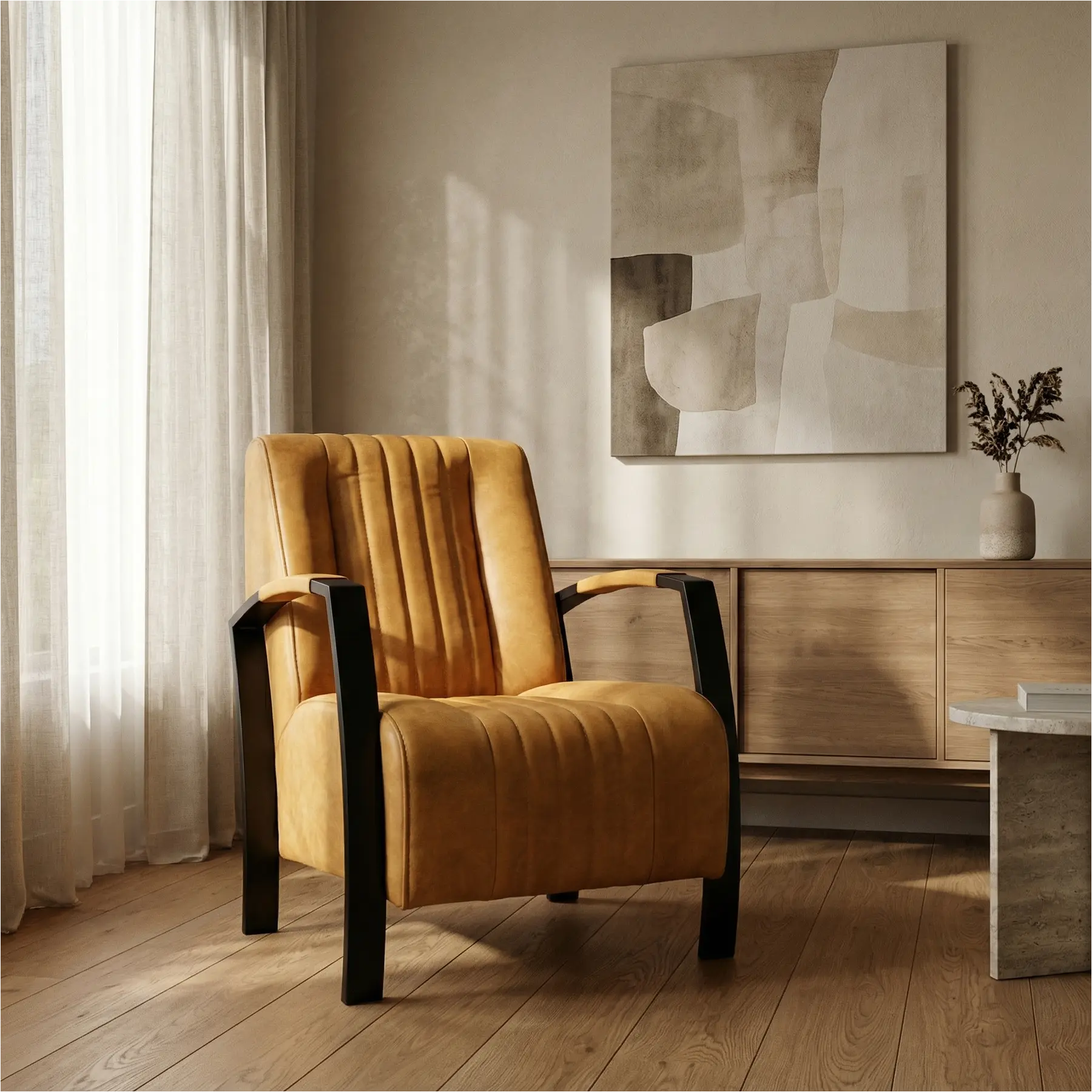 afbeelding van Leren fauteuil Glamour - Kenia Cognac (cognac)