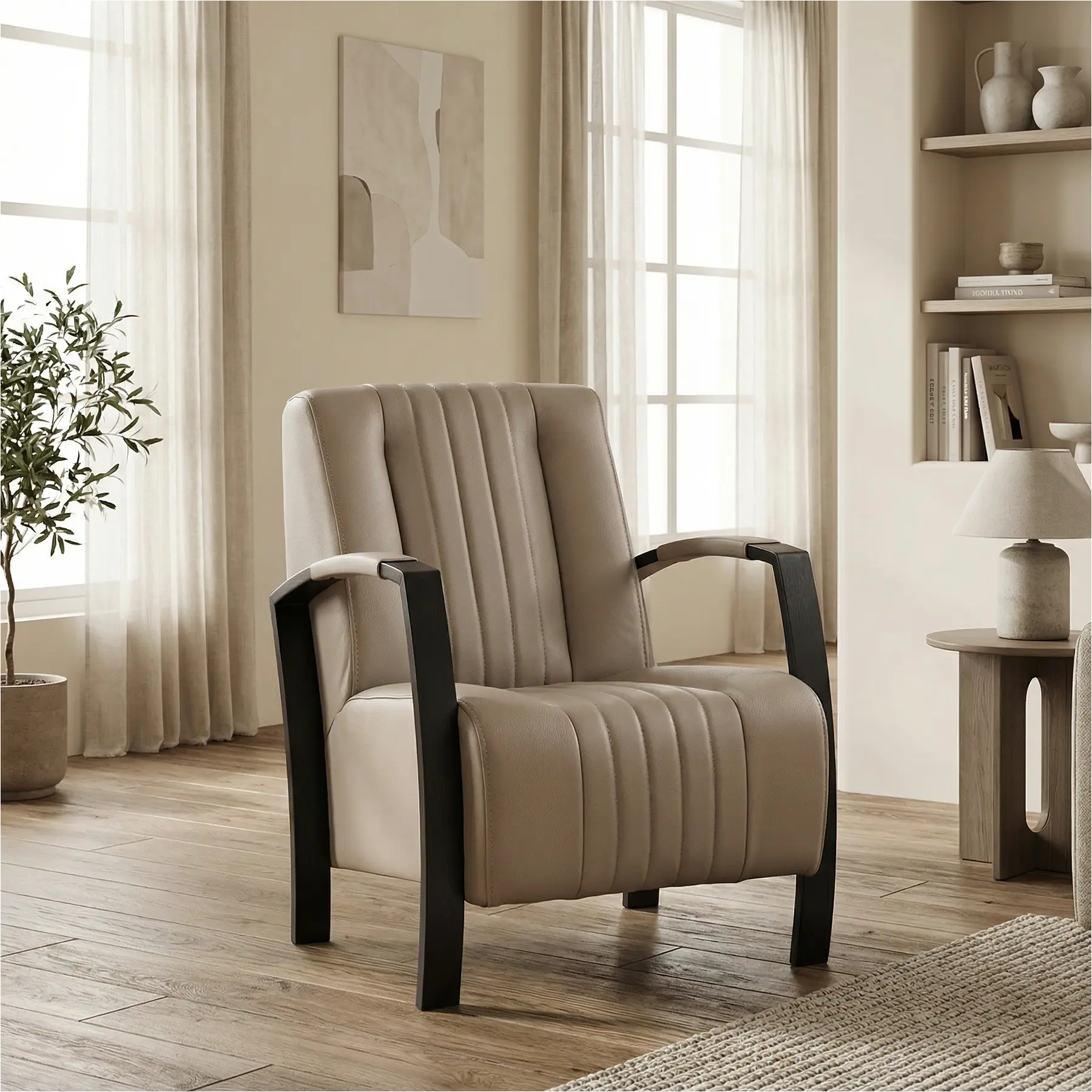 afbeelding van Leren fauteuil Glamour - Toledo Khaki (taupe/bruin)
