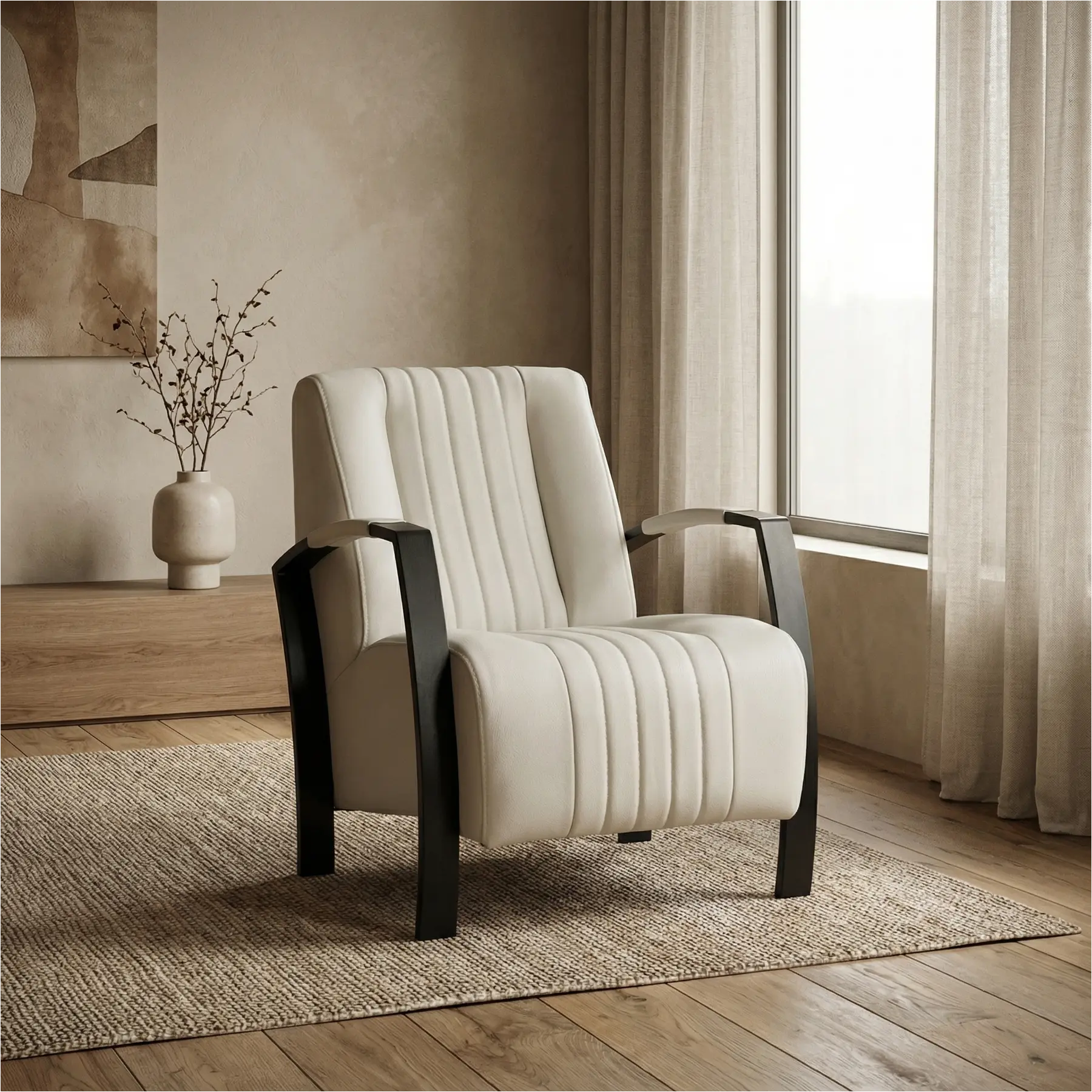 afbeelding van Leren fauteuil Glamour - Toledo Nebbia (crème)