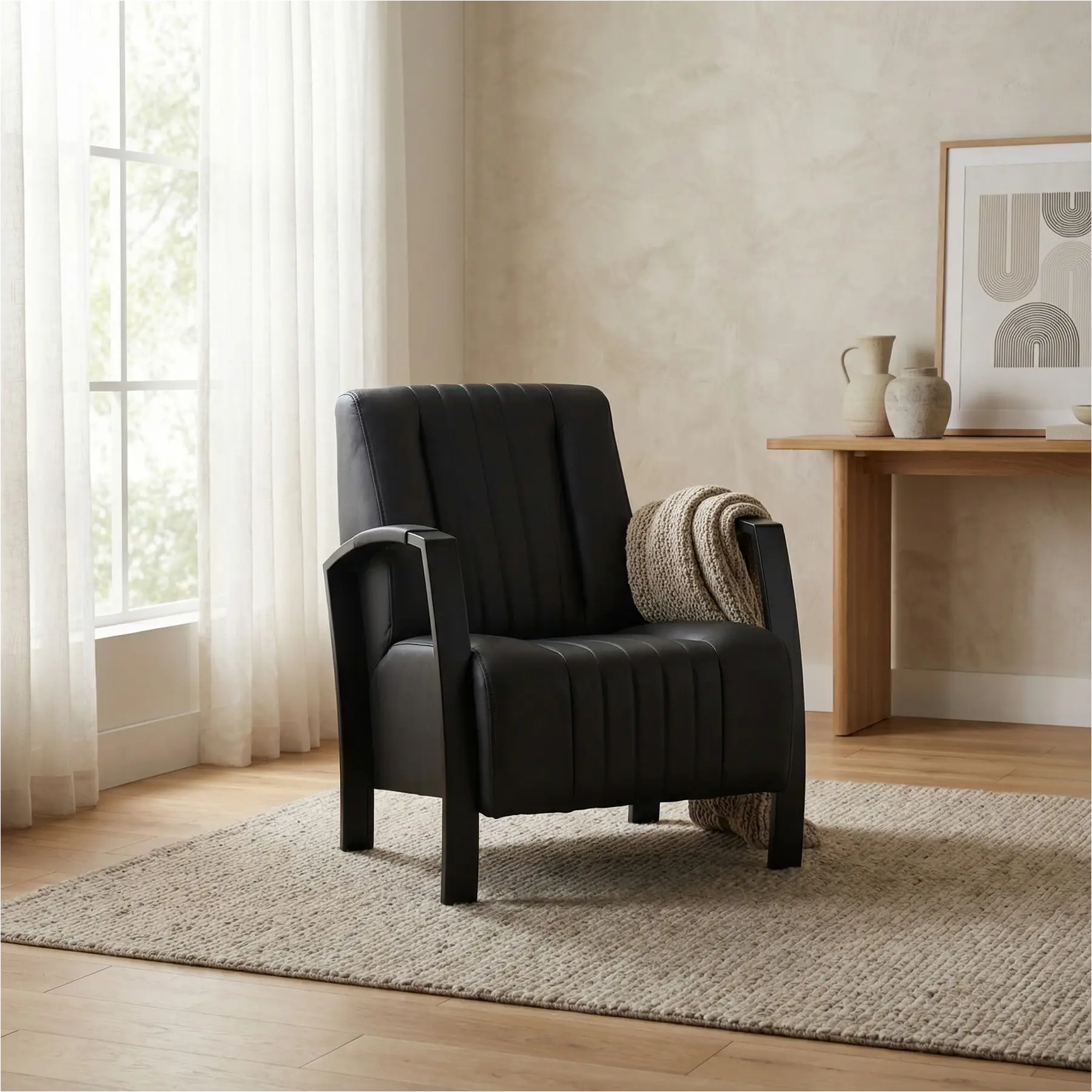 afbeelding van Leren fauteuil Glamour - Toledo Nero (zwart)