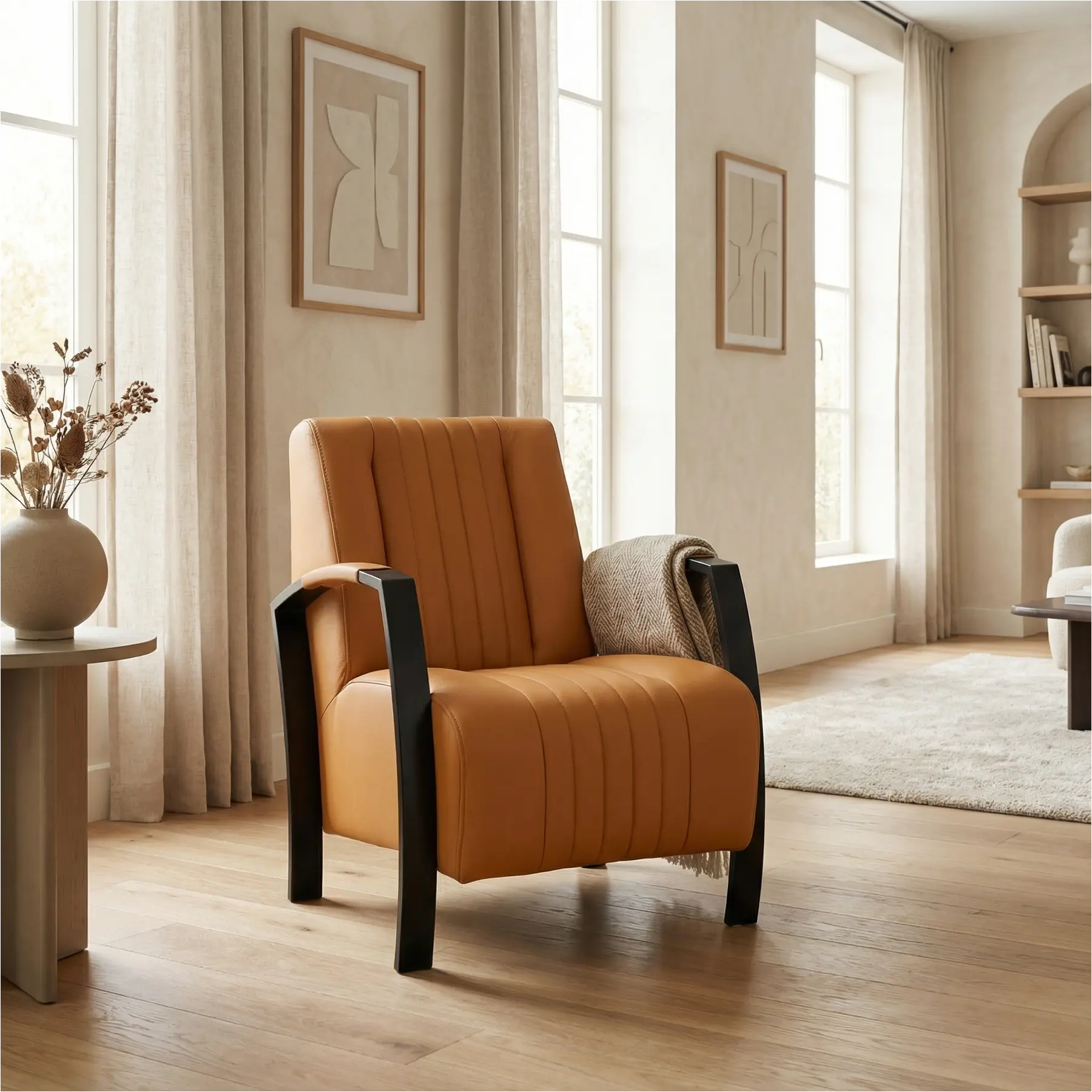 afbeelding van Leren fauteuil Glamour - Toledo Sabbia (lichtcognac)