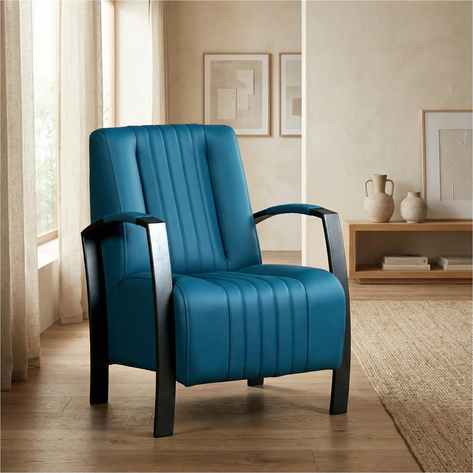 afbeelding van Leren fauteuil Glamour - Toledo Turquoise (blauw)