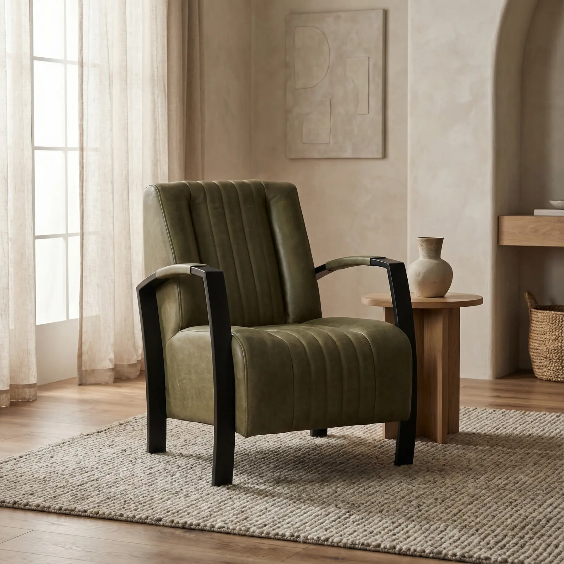 afbeelding van Leren fauteuil Glamour - Vintage Olive (olijf/groen)