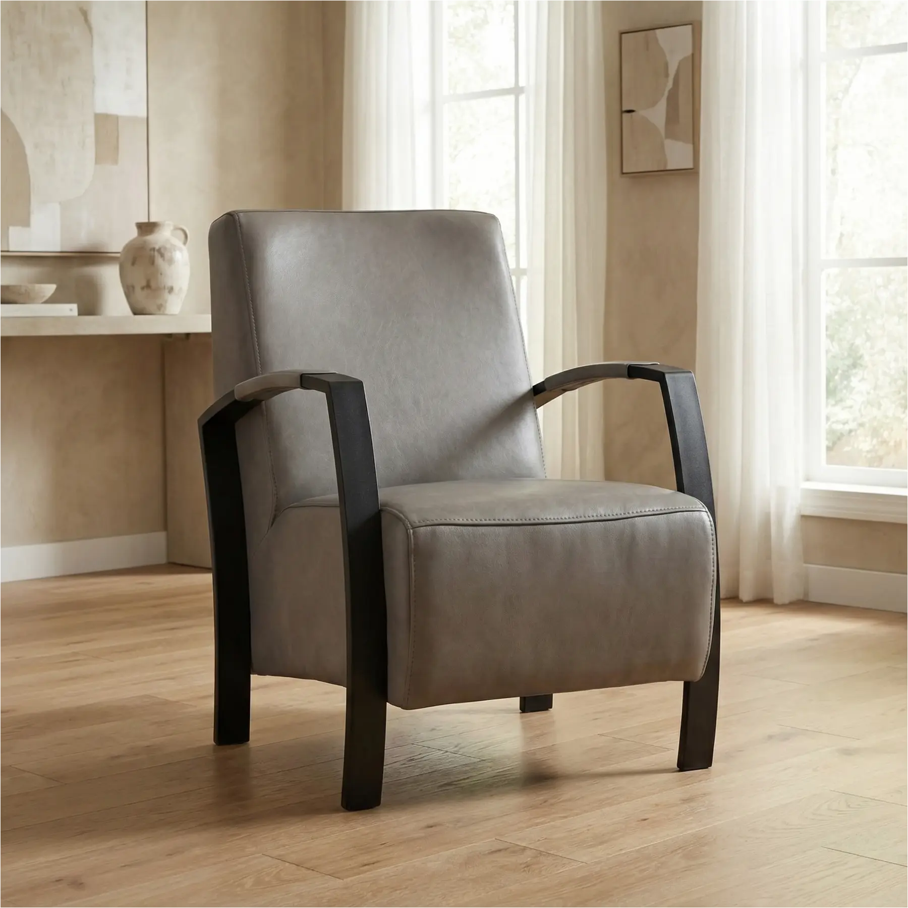 afbeelding van Leren fauteuil Glory - Granada Steel (grijs)