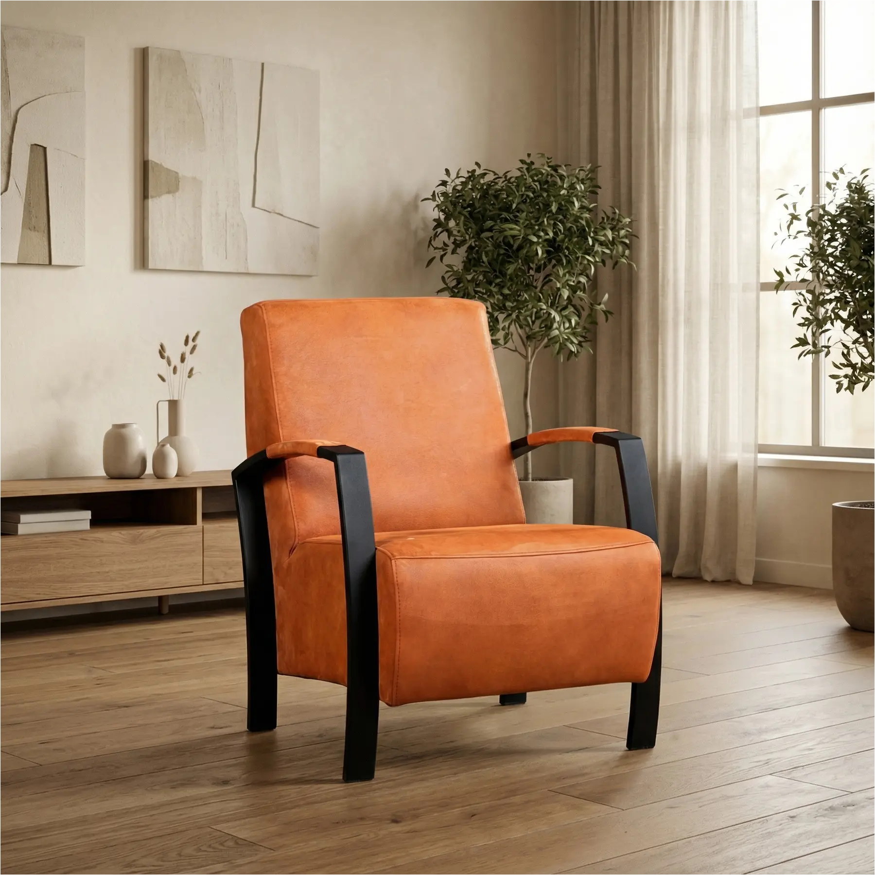 afbeelding van Leren fauteuil Glory - Kenia Rost (oranje)