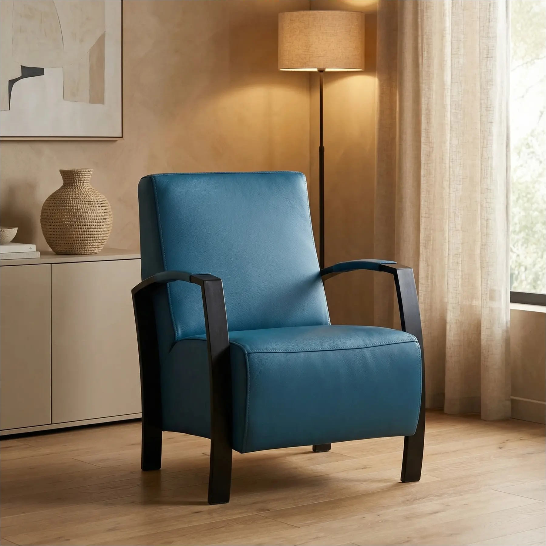 afbeelding van Leren fauteuil Glory - Toledo Turquoise (blauw)