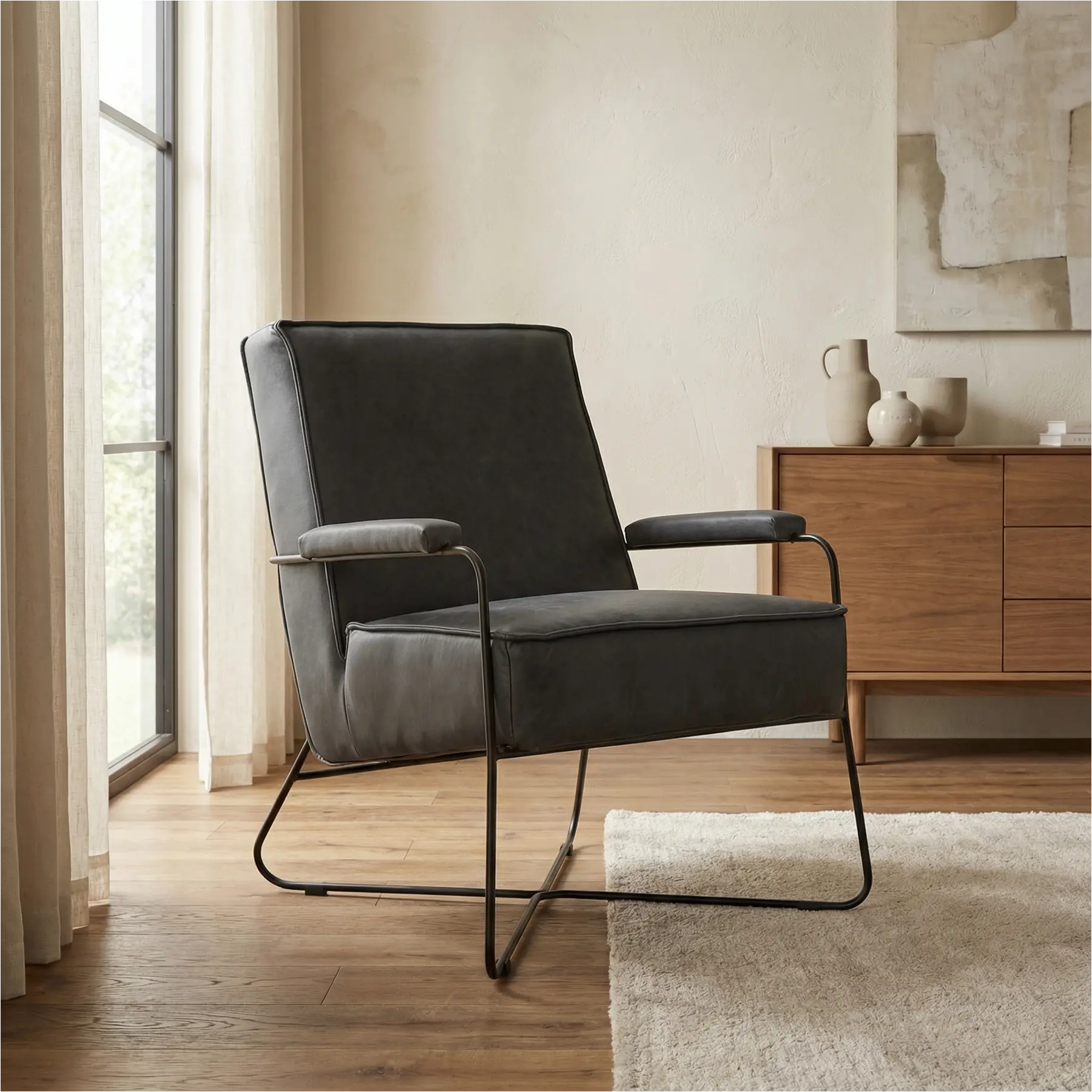 afbeelding van Leren fauteuil Hope - Vintage Grey (grijs)