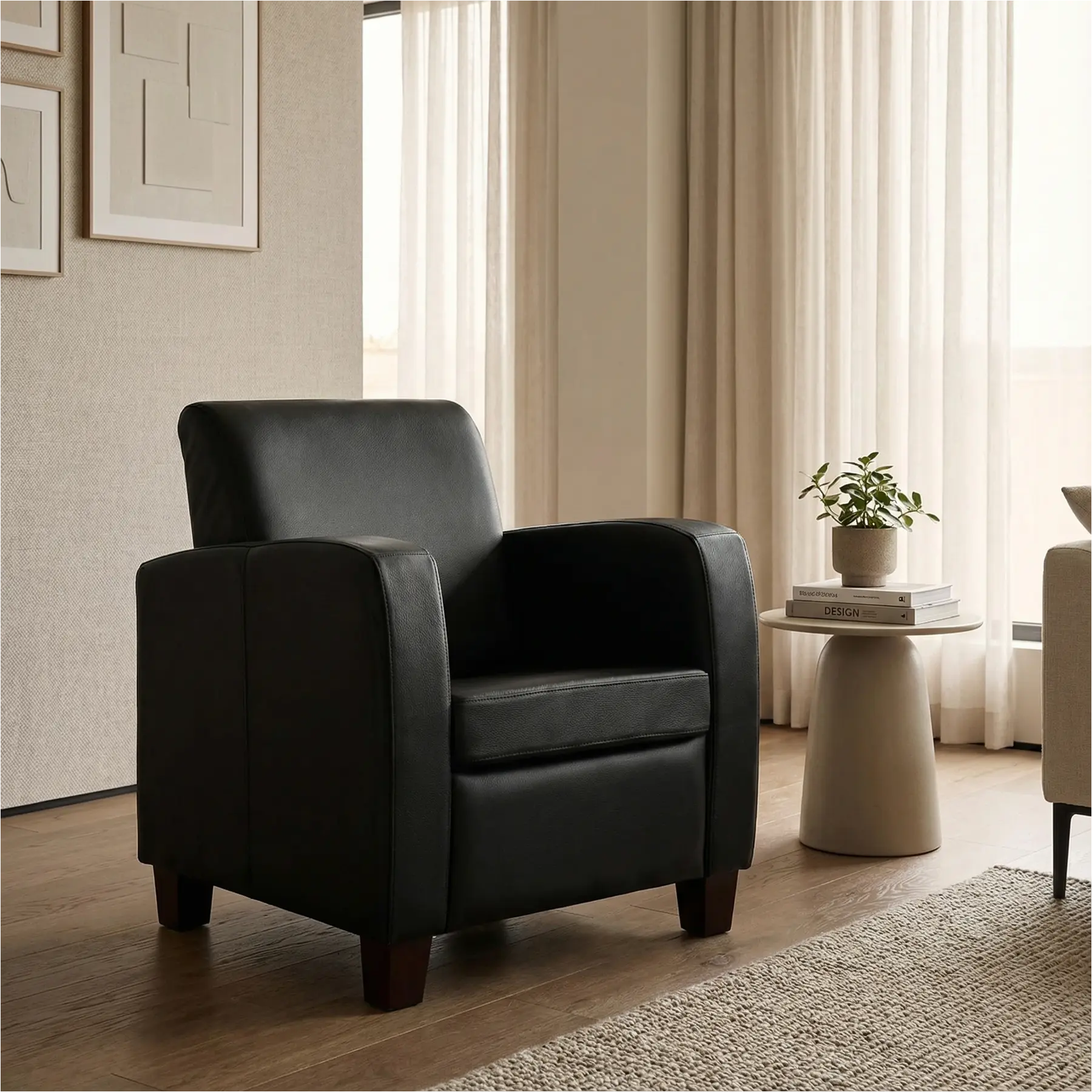 afbeelding van Leren fauteuil Joy - Hermes Nero (zwart) - Poten hout zwart