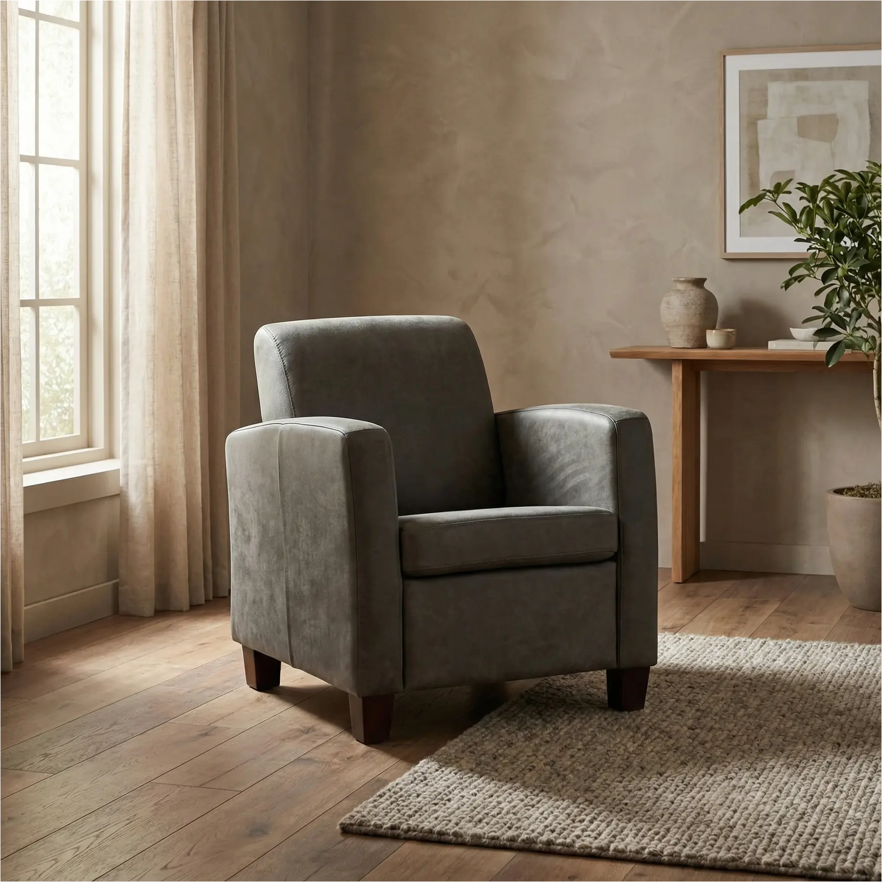 afbeelding van Leren fauteuil Joy - Kenia Antracite (grijs) - Poten hout zwart