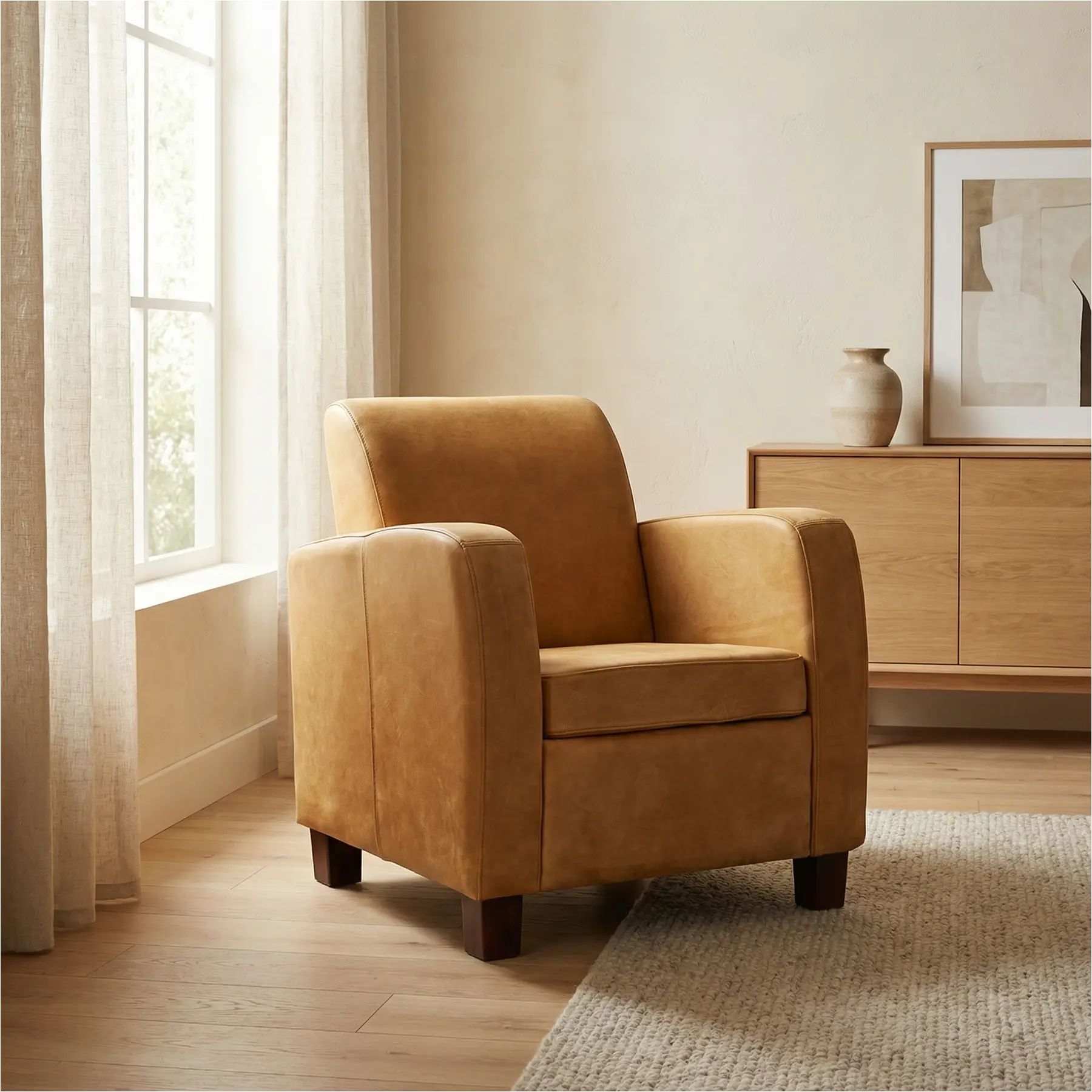 afbeelding van Leren fauteuil Joy - Kenia Cognac (cognac) - Poten hout zwart