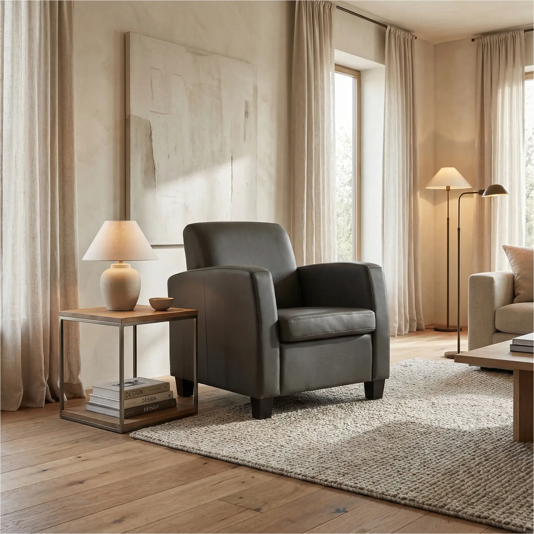 afbeelding van Leren fauteuil Joy - Toledo Antracite (donkergrijs) - Poten hout zwart