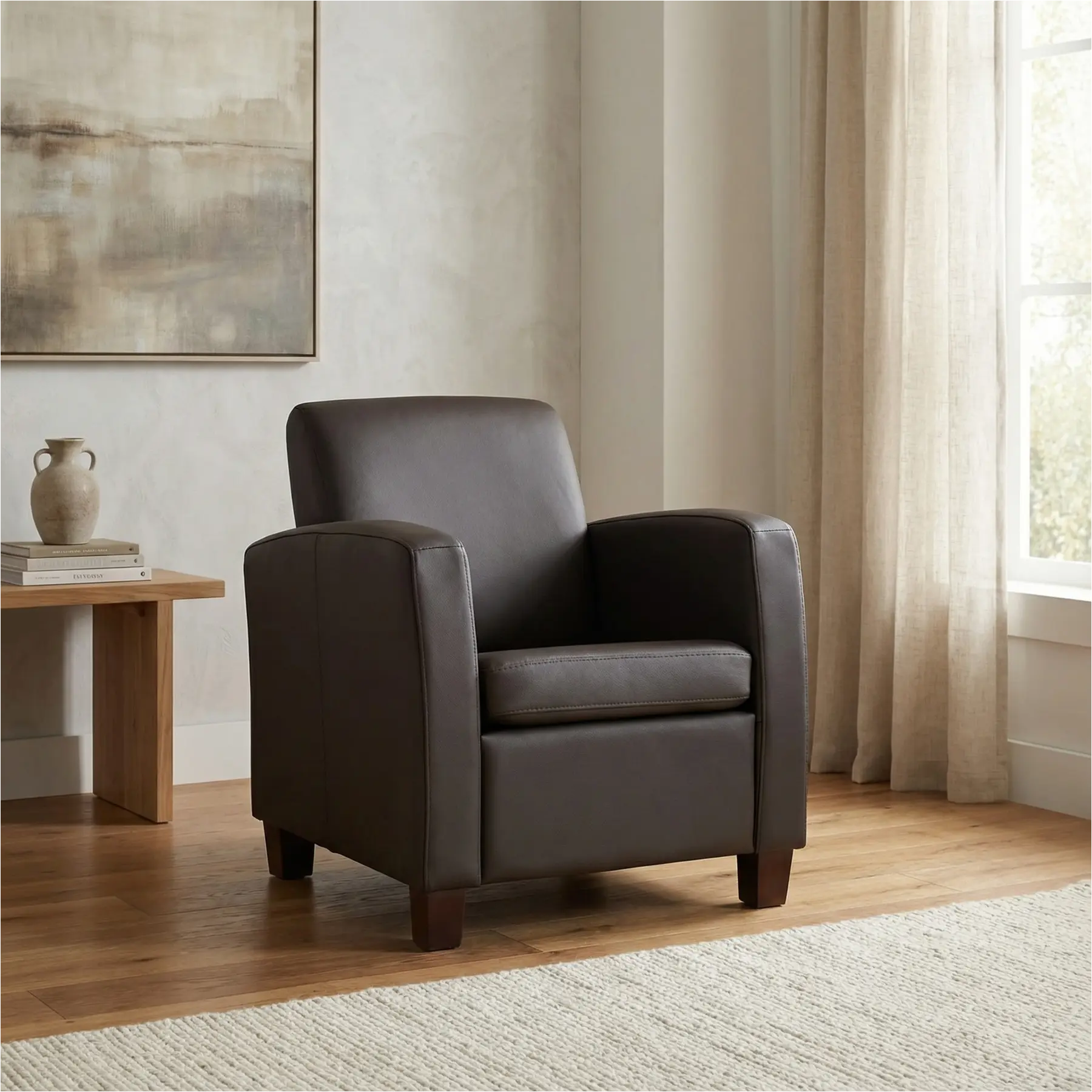 afbeelding van Leren fauteuil Joy - Toledo Caffe (donkerbruin) - Poten hout bruin