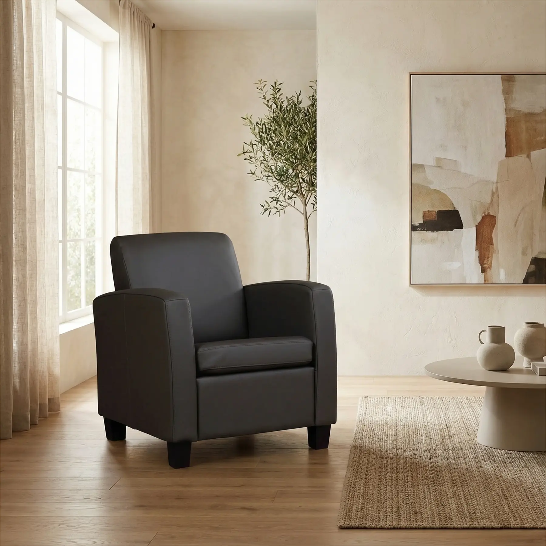 afbeelding van Leren fauteuil Joy - Toledo Caffe (donkerbruin) - Poten hout zwart