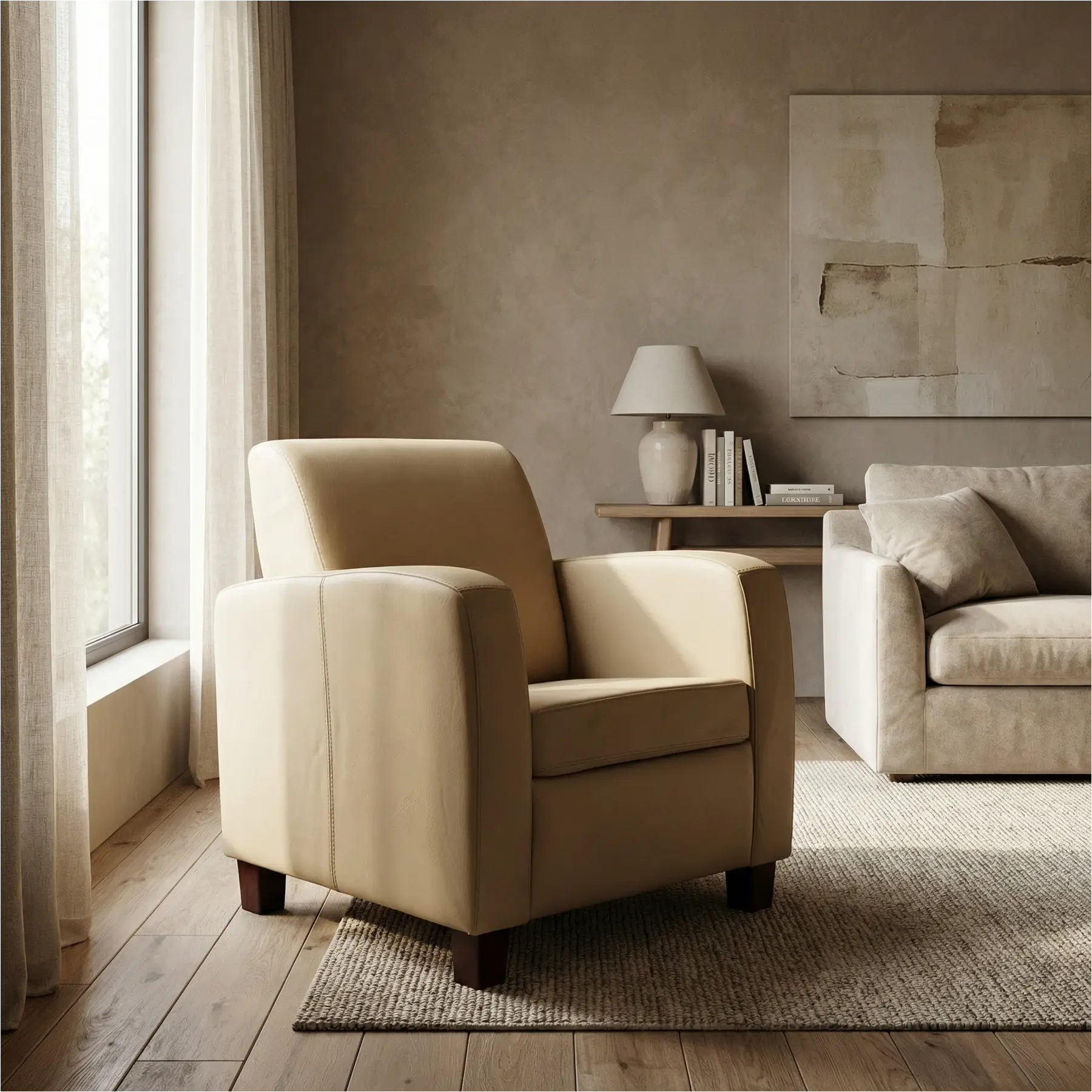 afbeelding van Leren fauteuil Joy - Toledo Kalahari (bruin) - Poten hout bruin