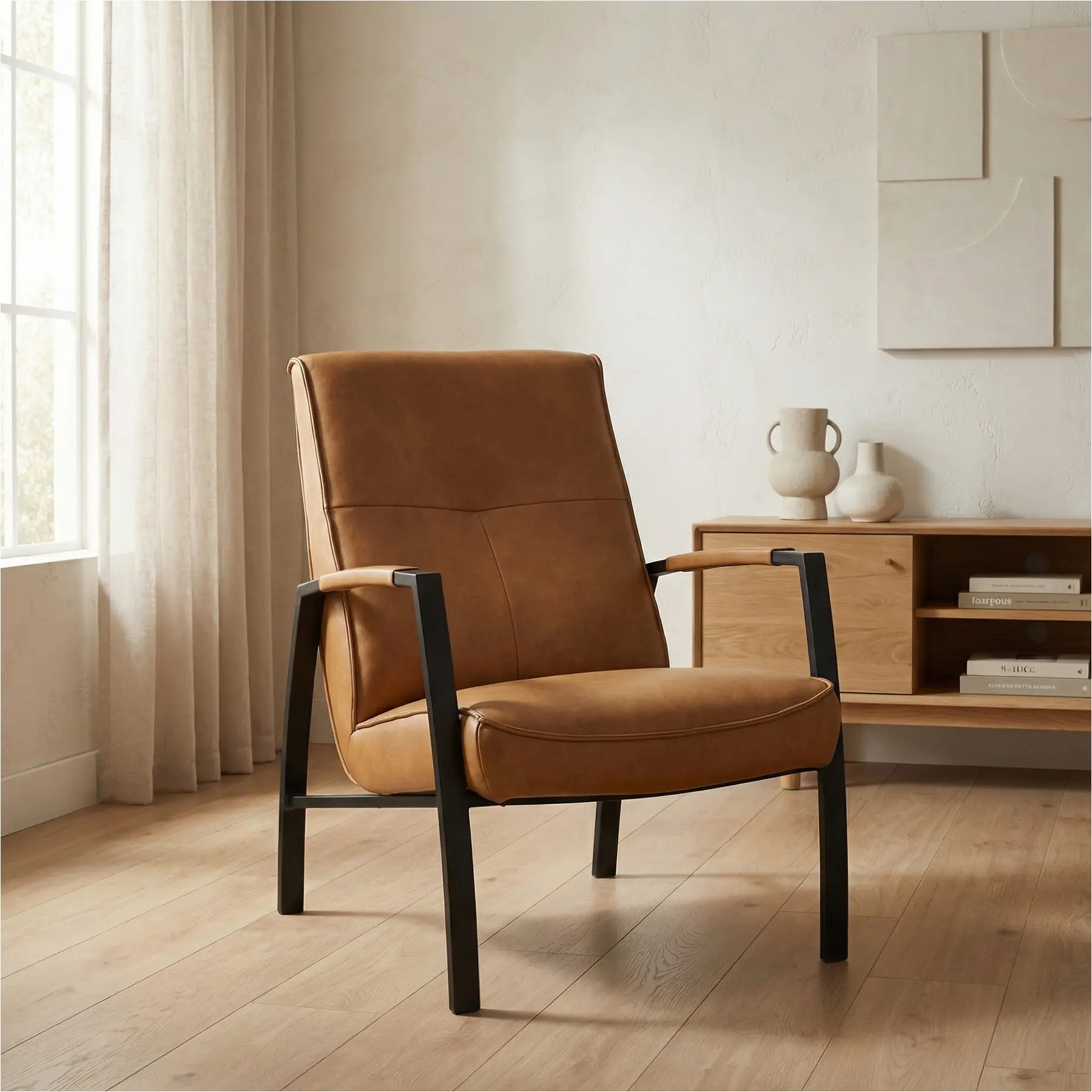 afbeelding van Leren fauteuil Level